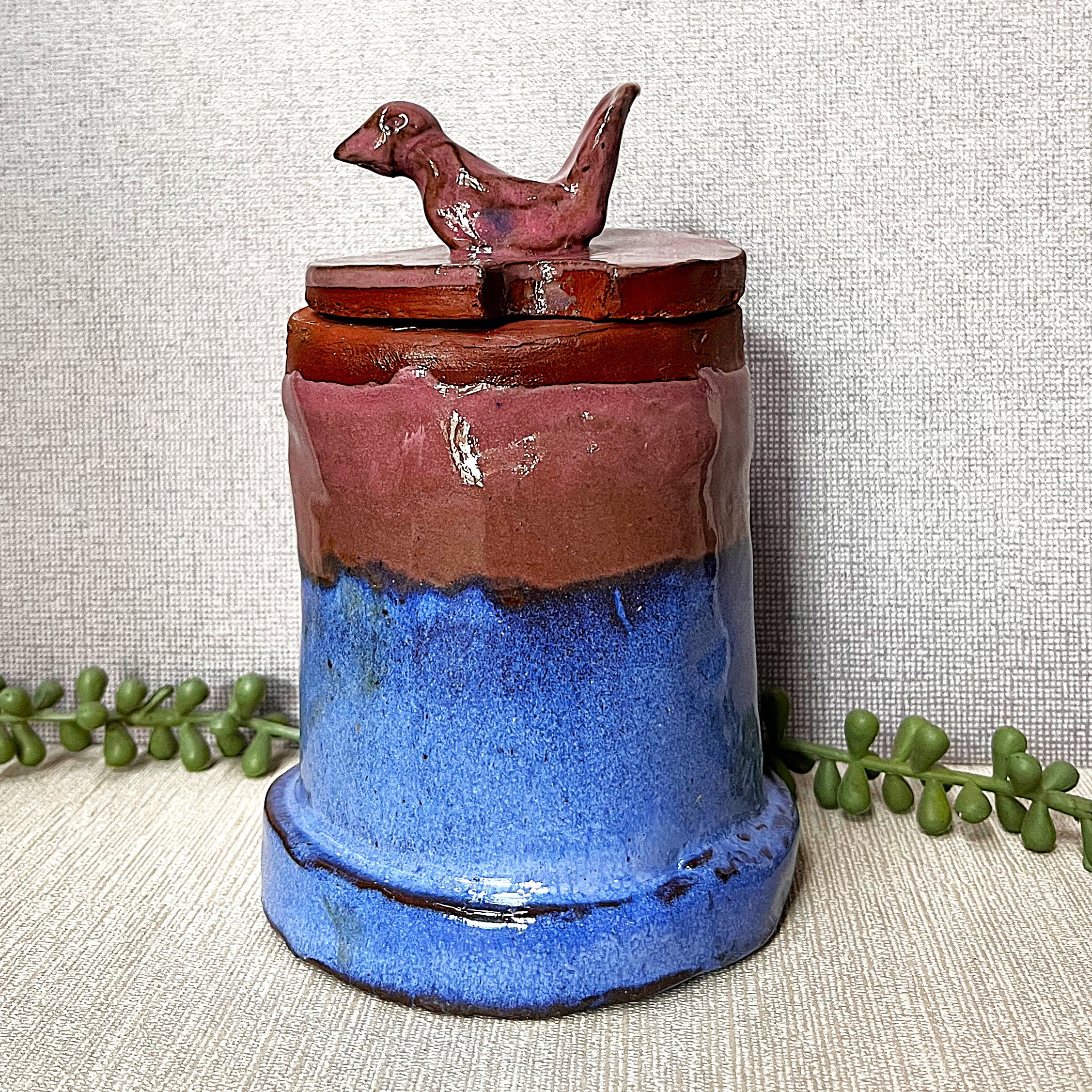 Studio Pottery: Two-Tone Lidded Bowl Blue Mauve