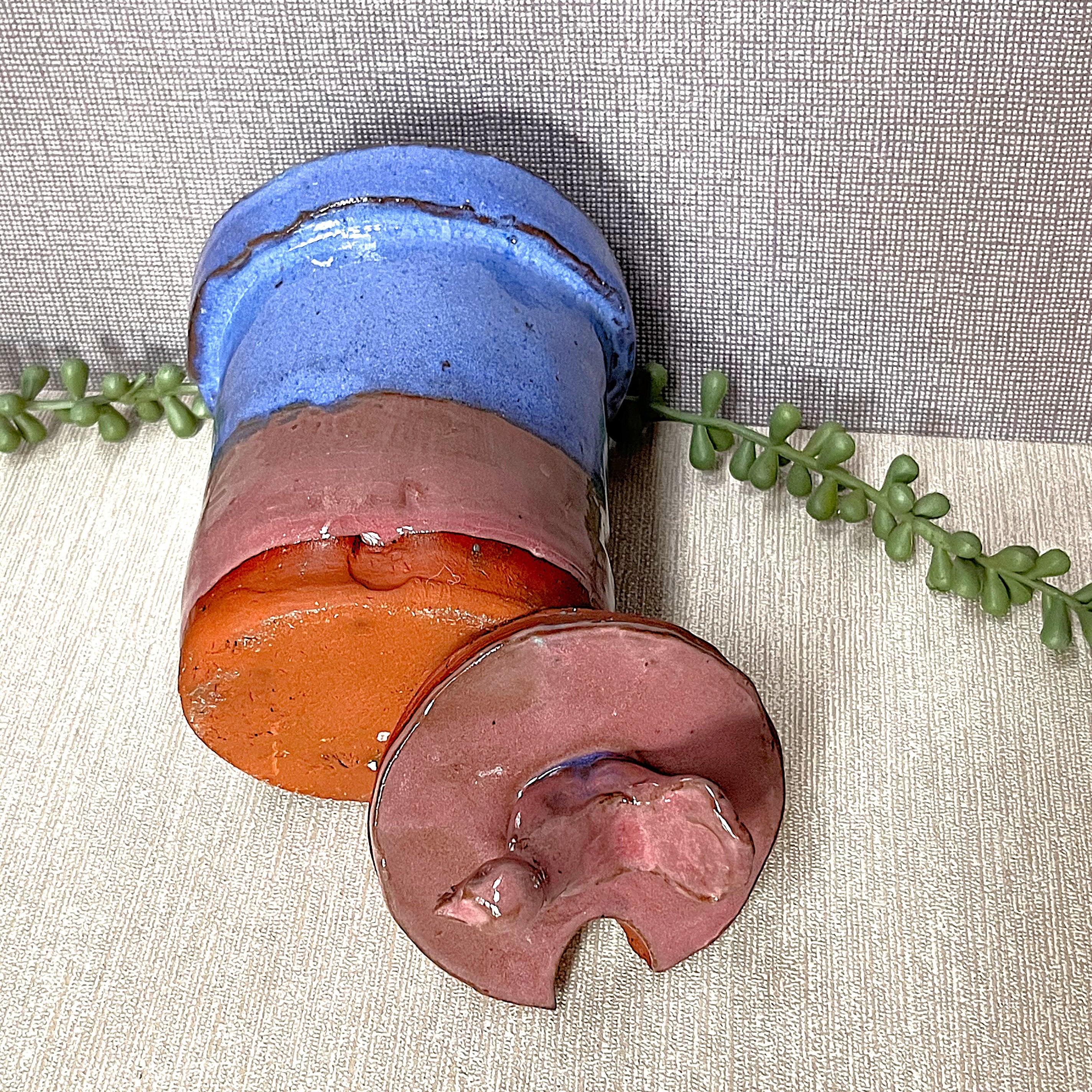 Studio Pottery: Two-Tone Lidded Bowl Blue Mauve