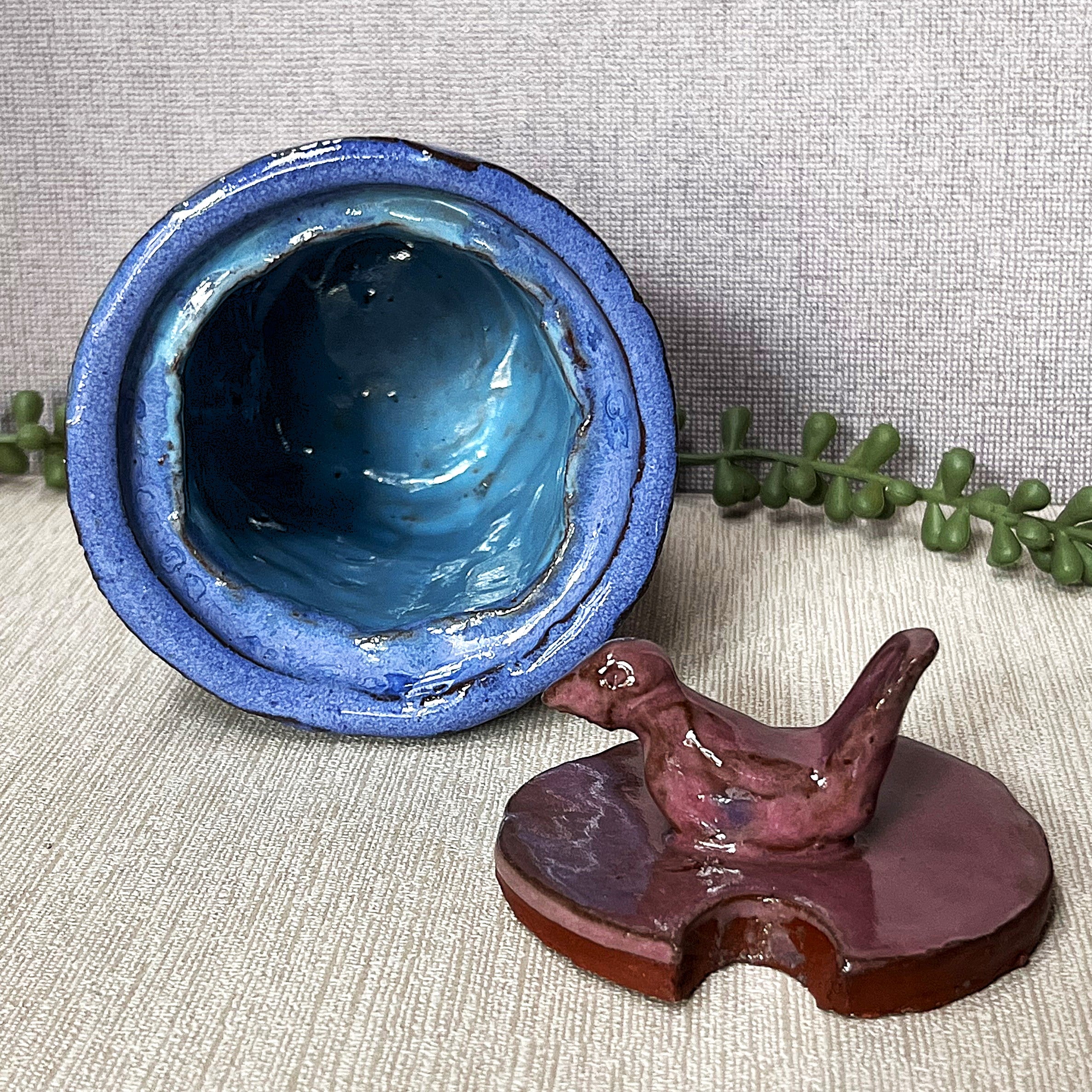 Studio Pottery: Two-Tone Lidded Bowl Blue Mauve
