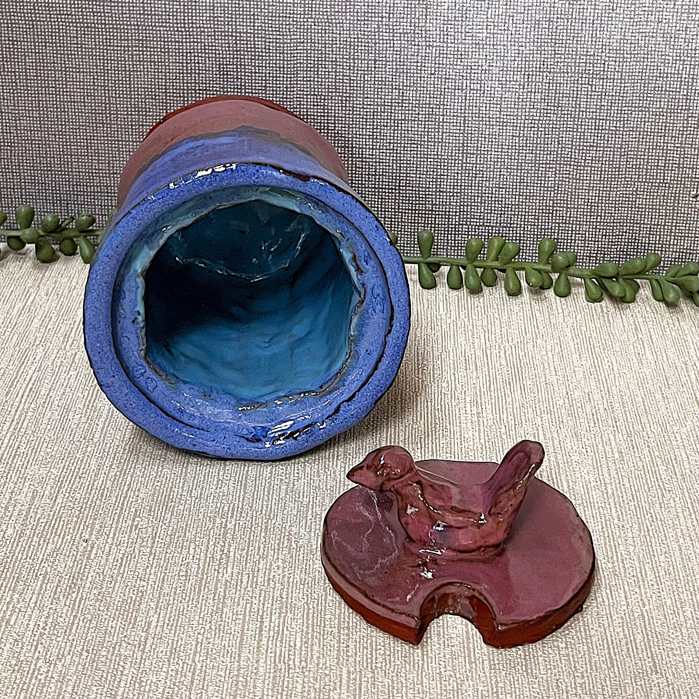 Studio Pottery: Two-Tone Lidded Bowl Blue Mauve