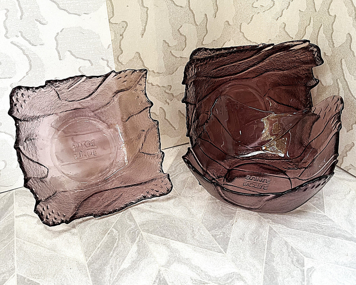 Dinnerware: Botle Buhle Amethyst Glass Leaf Dessert Bowls