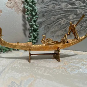 Brass Décor: Italian Gondola Gondolier Figurine Sculpture
