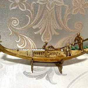 Brass Décor: Italian Gondola Gondolier Figurine Sculpture
