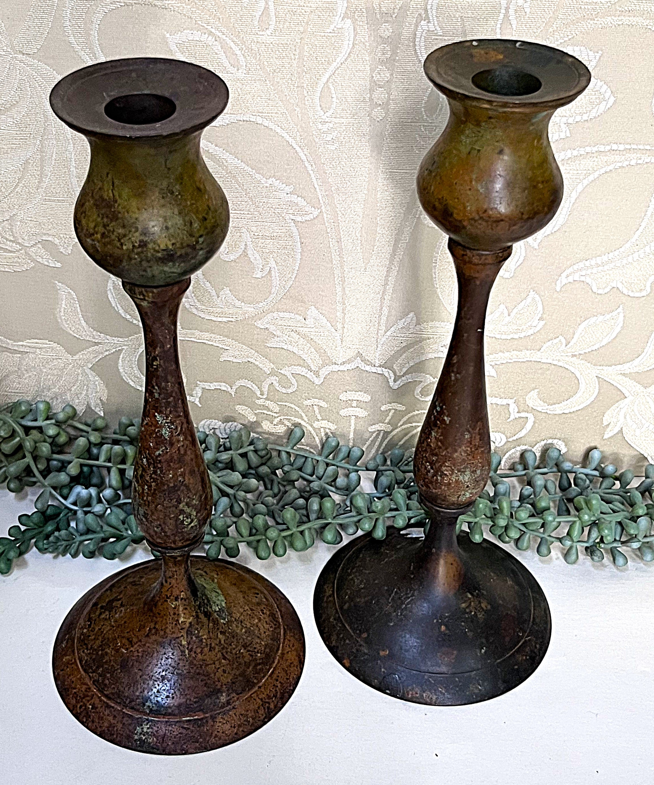 Candleholders: Pair of Verdigris Candle Holders
