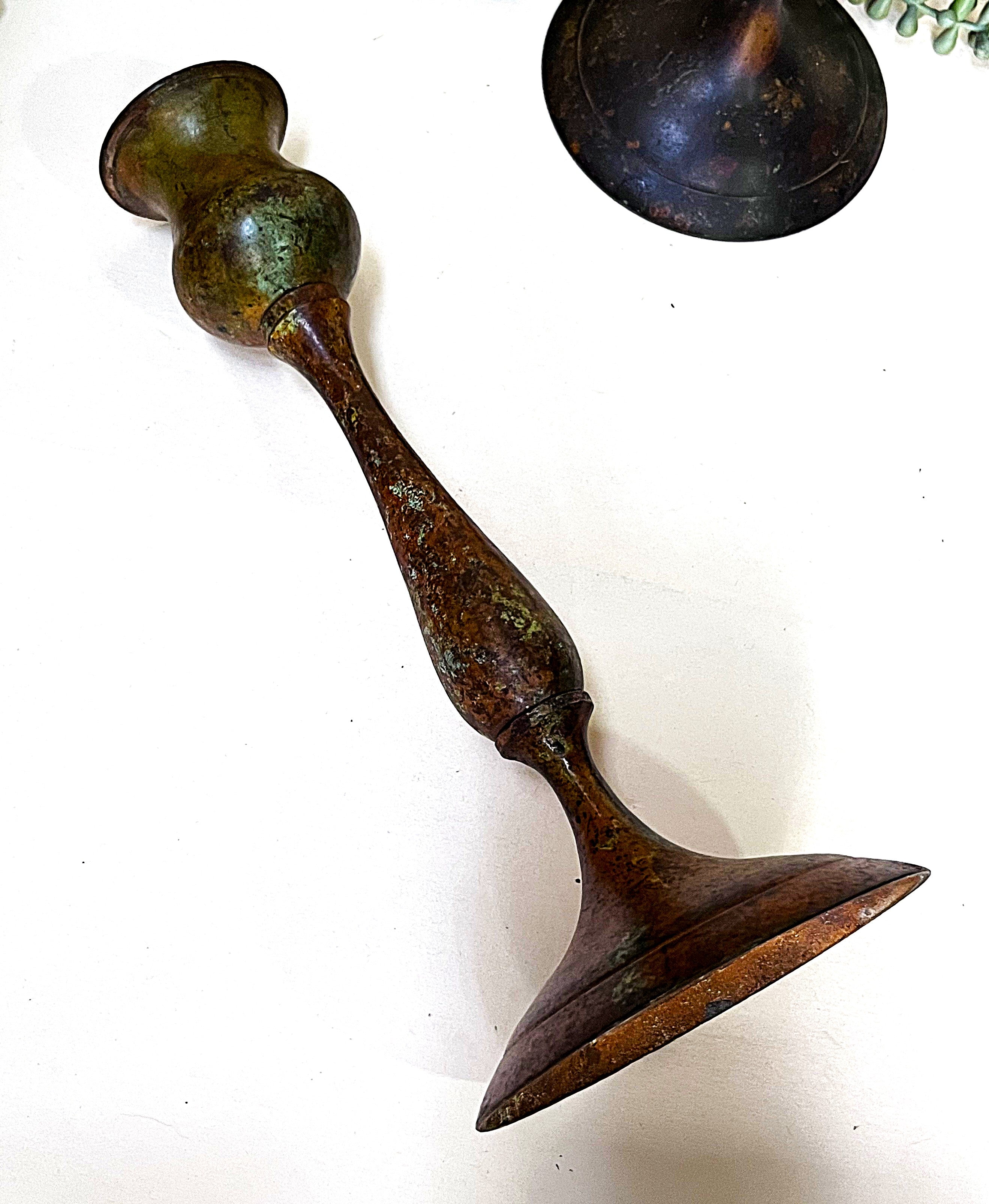 Candleholders: Pair of Verdigris Candle Holders