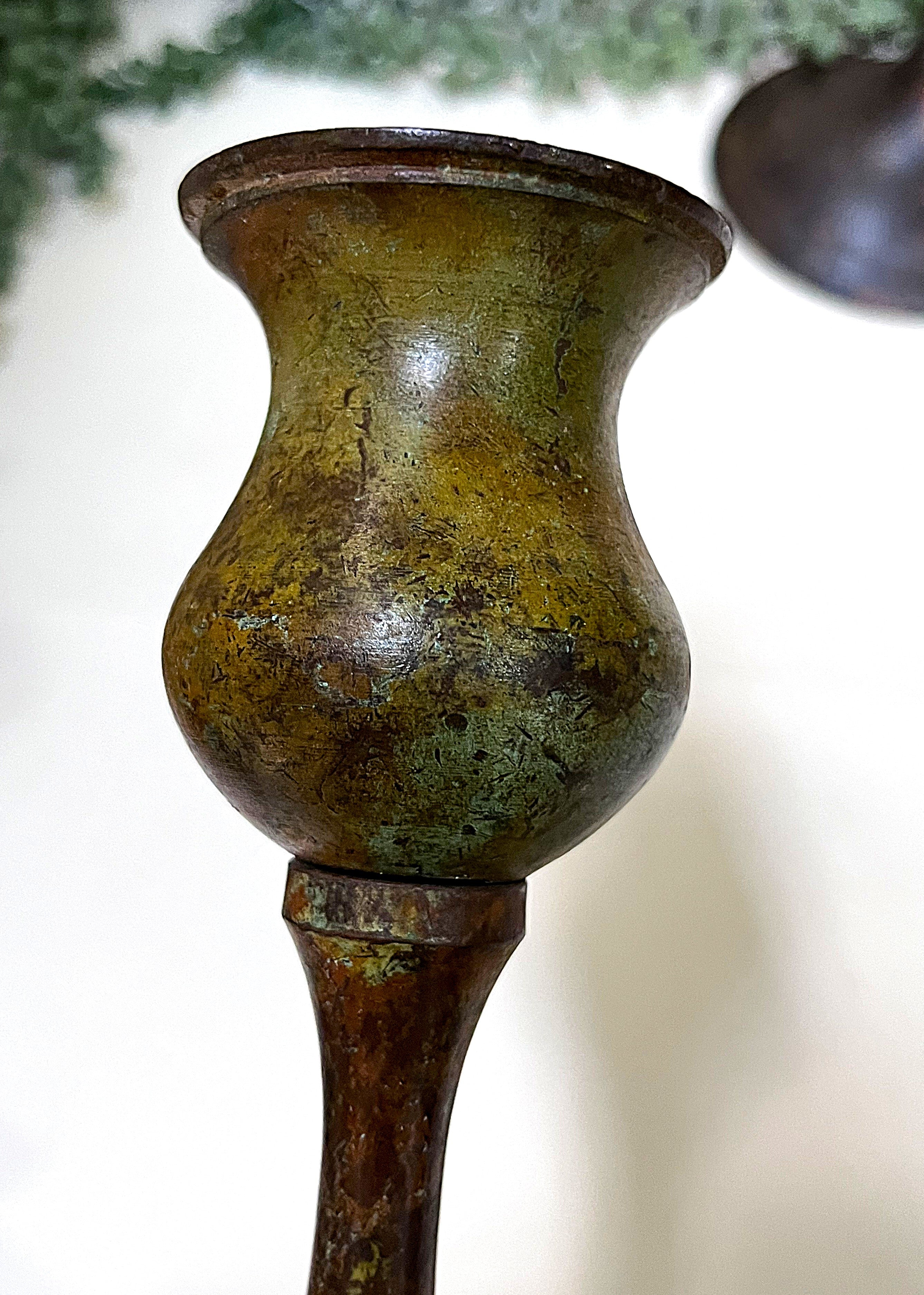 Candleholders: Pair of Verdigris Candle Holders