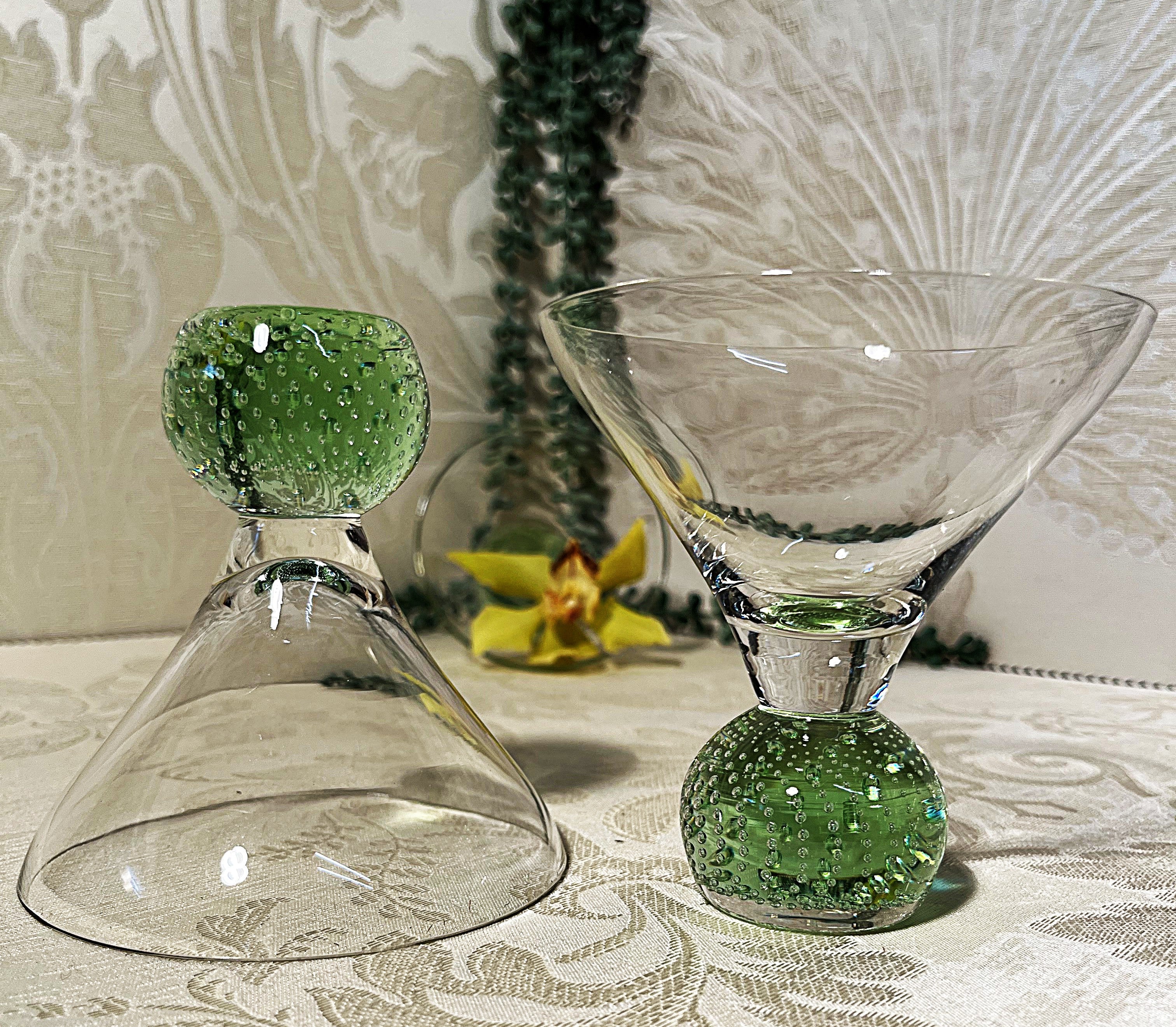 Stemware: Kosta Boda Ebba Green Bullicante Martini Glasses, 3