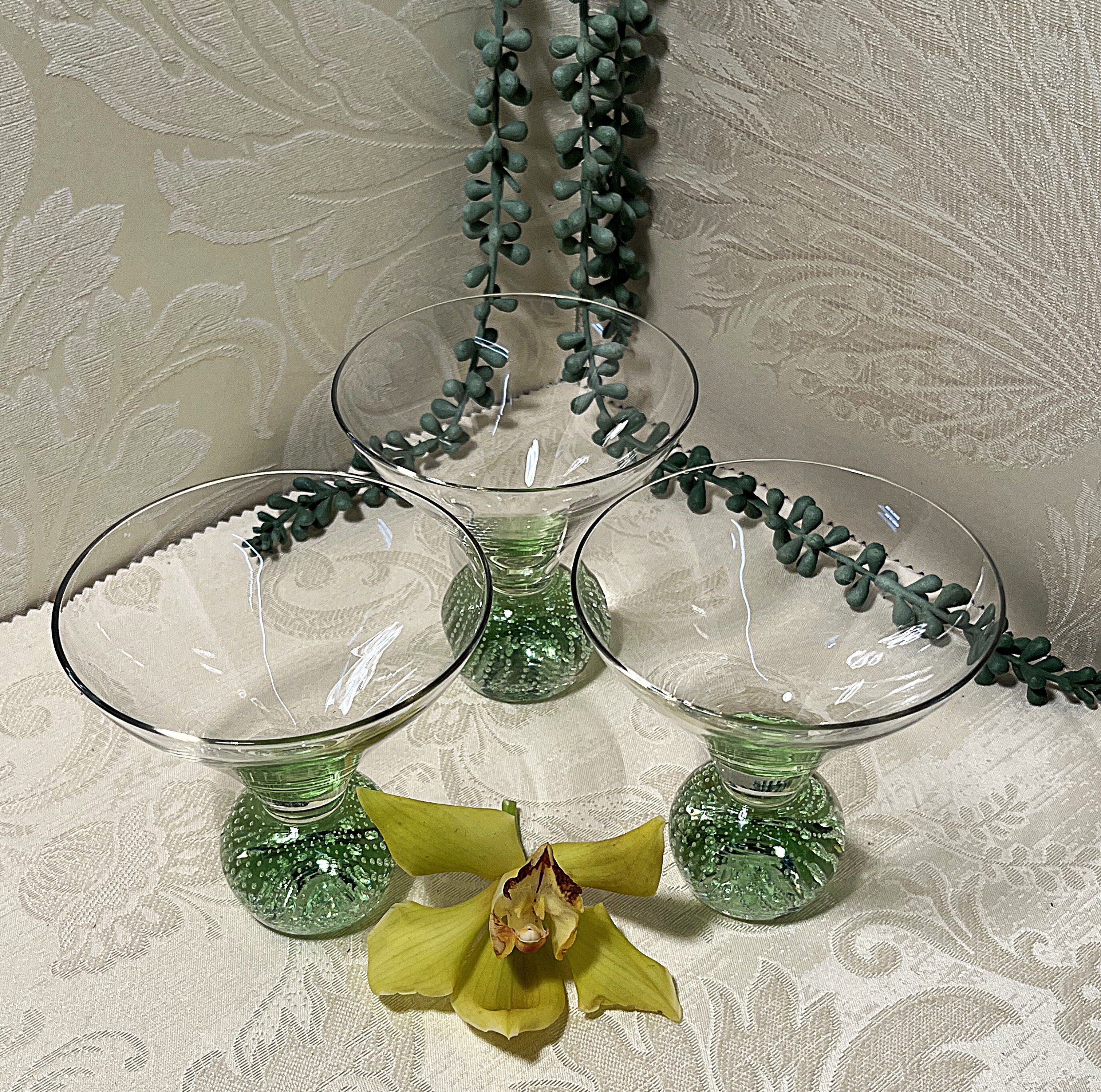 Stemware: Kosta Boda Ebba Green Bullicante Martini Glasses, 3