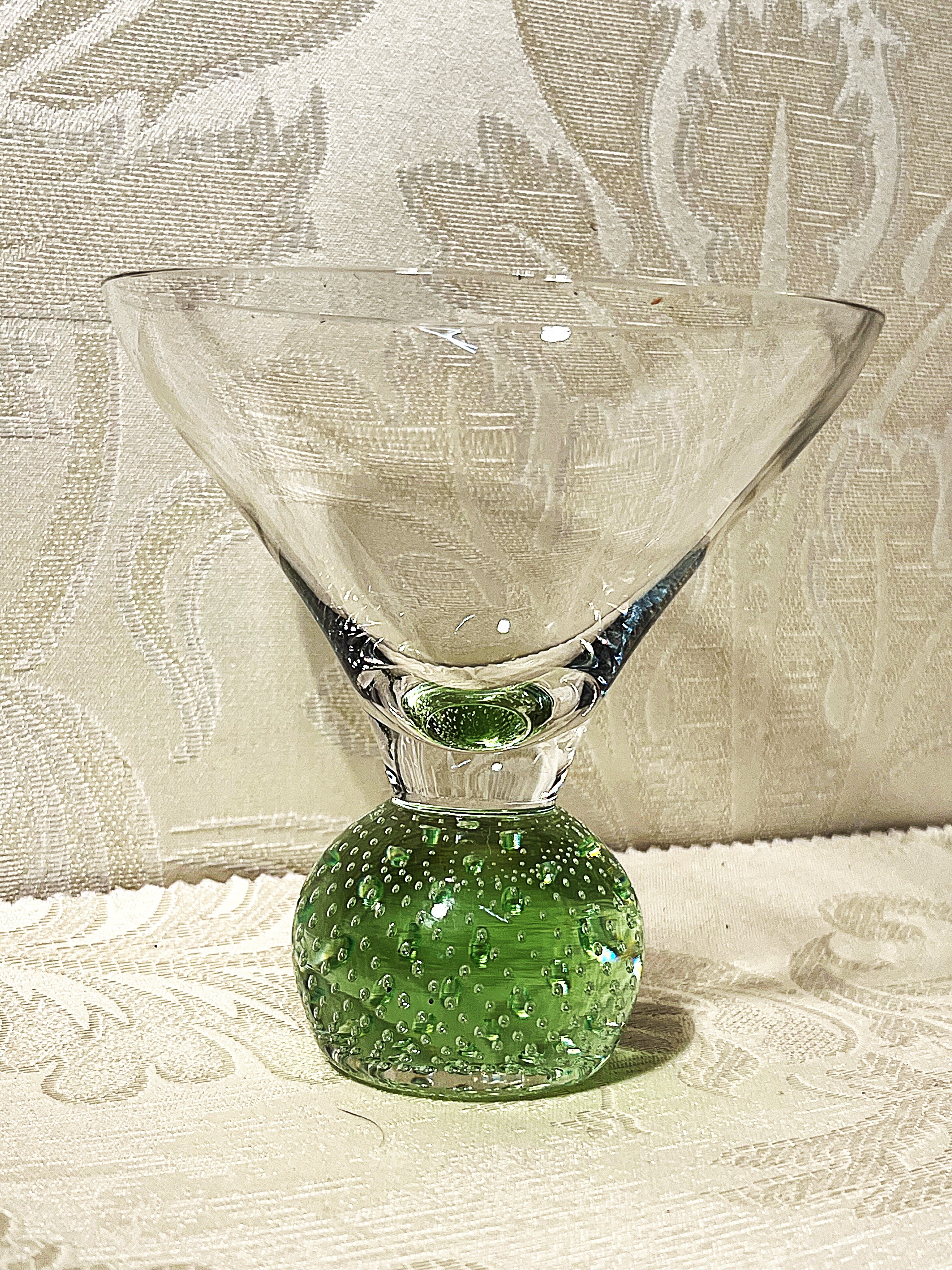Stemware: Kosta Boda Ebba Green Bullicante Martini Glasses, 3