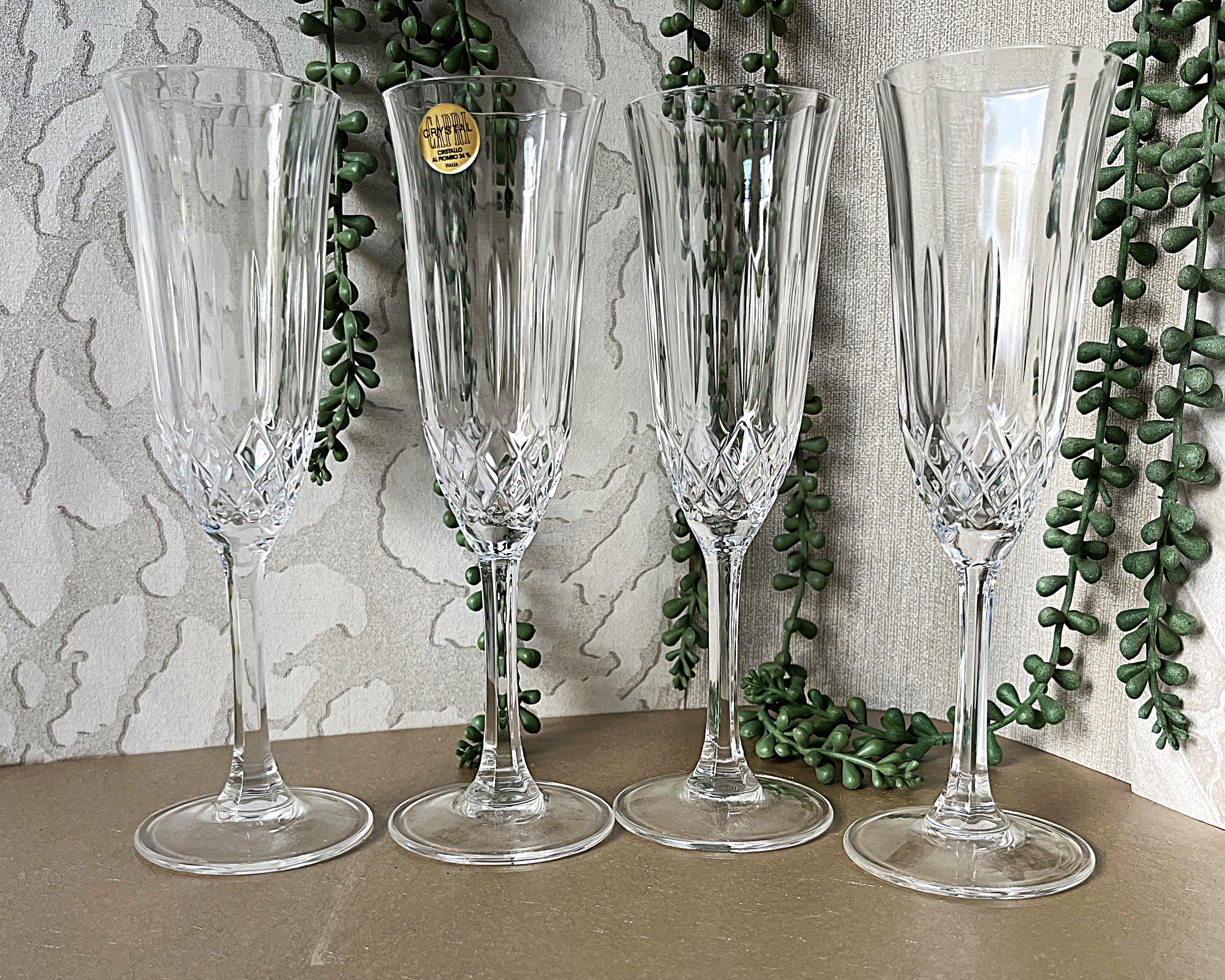 Stemware: Capri Crystal Champagne Flutes, 24% Lead Crystal, Set of 4
