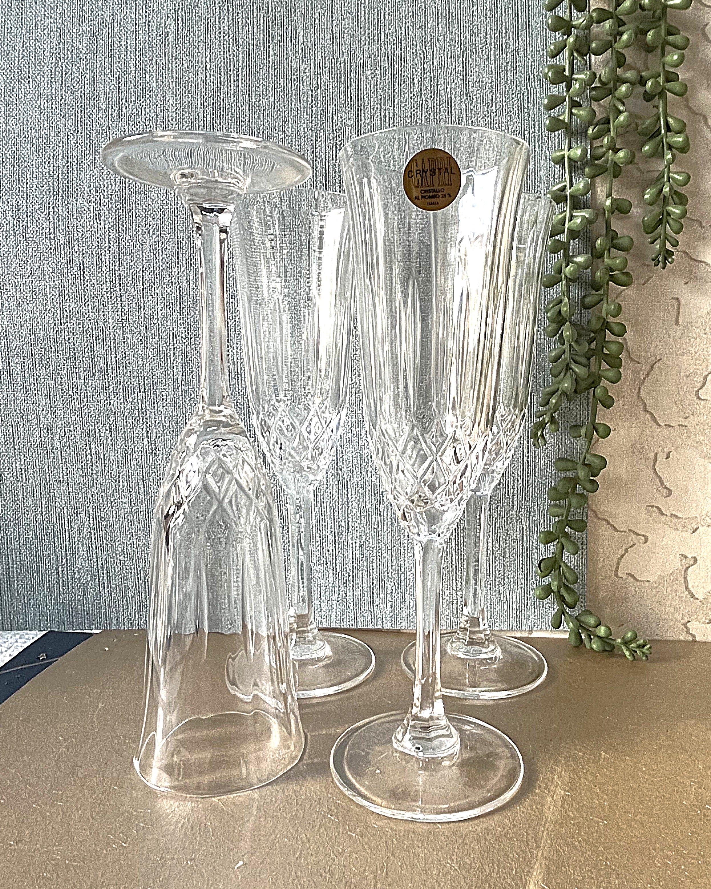 Stemware: Capri Crystal Champagne Flutes, 24% Lead Crystal, Set of 4
