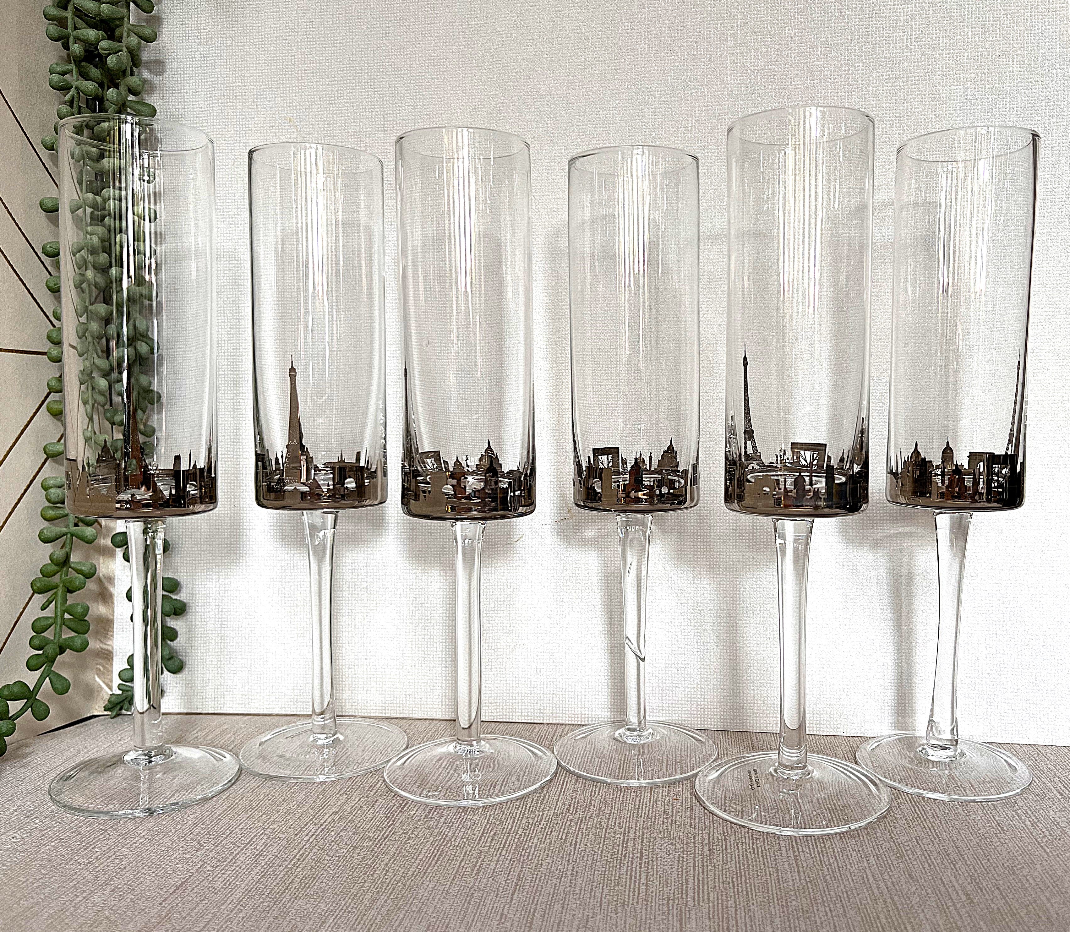 Stemware: Champagne Flutes, Paris Skyline, 6