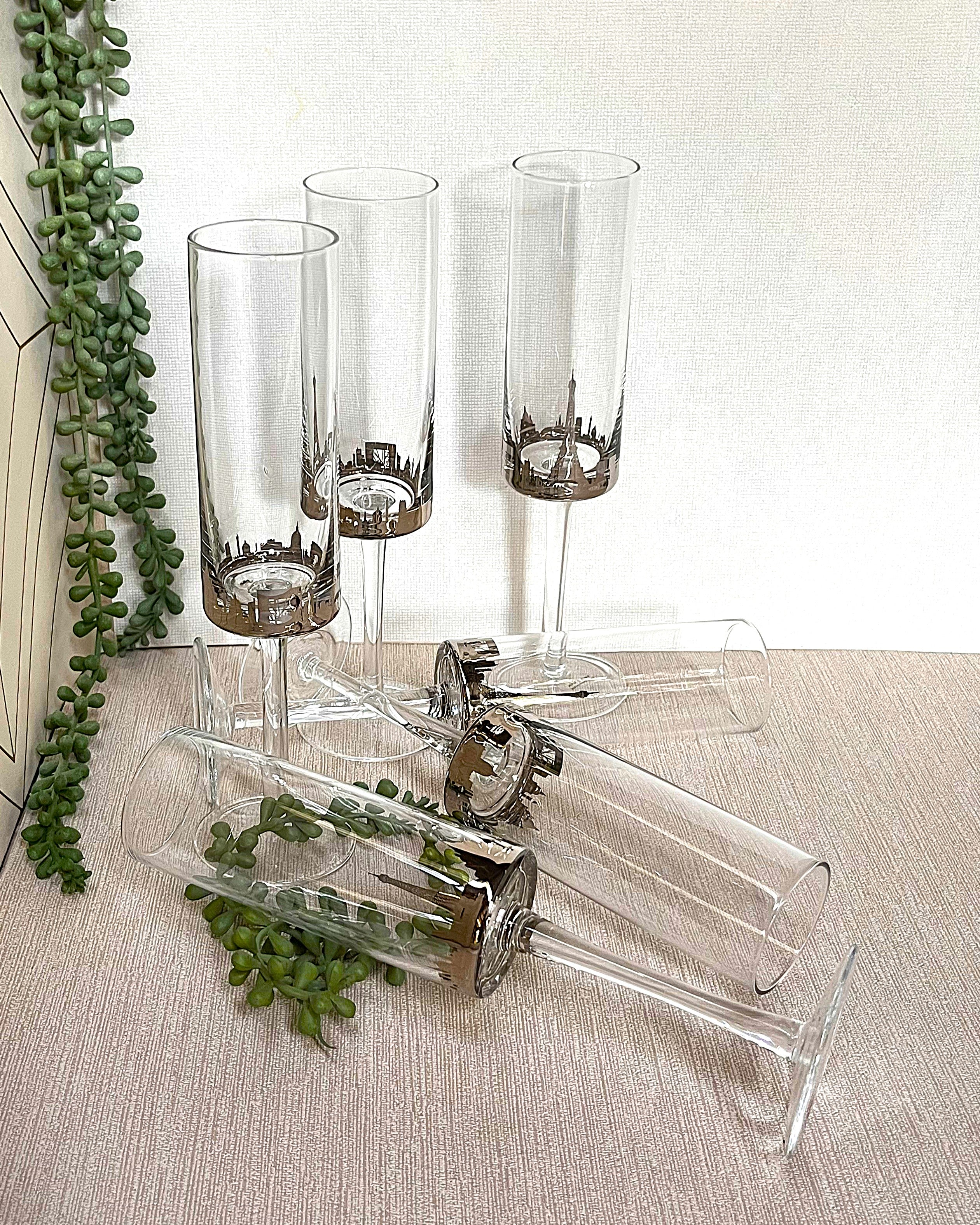 Stemware: Champagne Flutes, Paris Skyline, 6