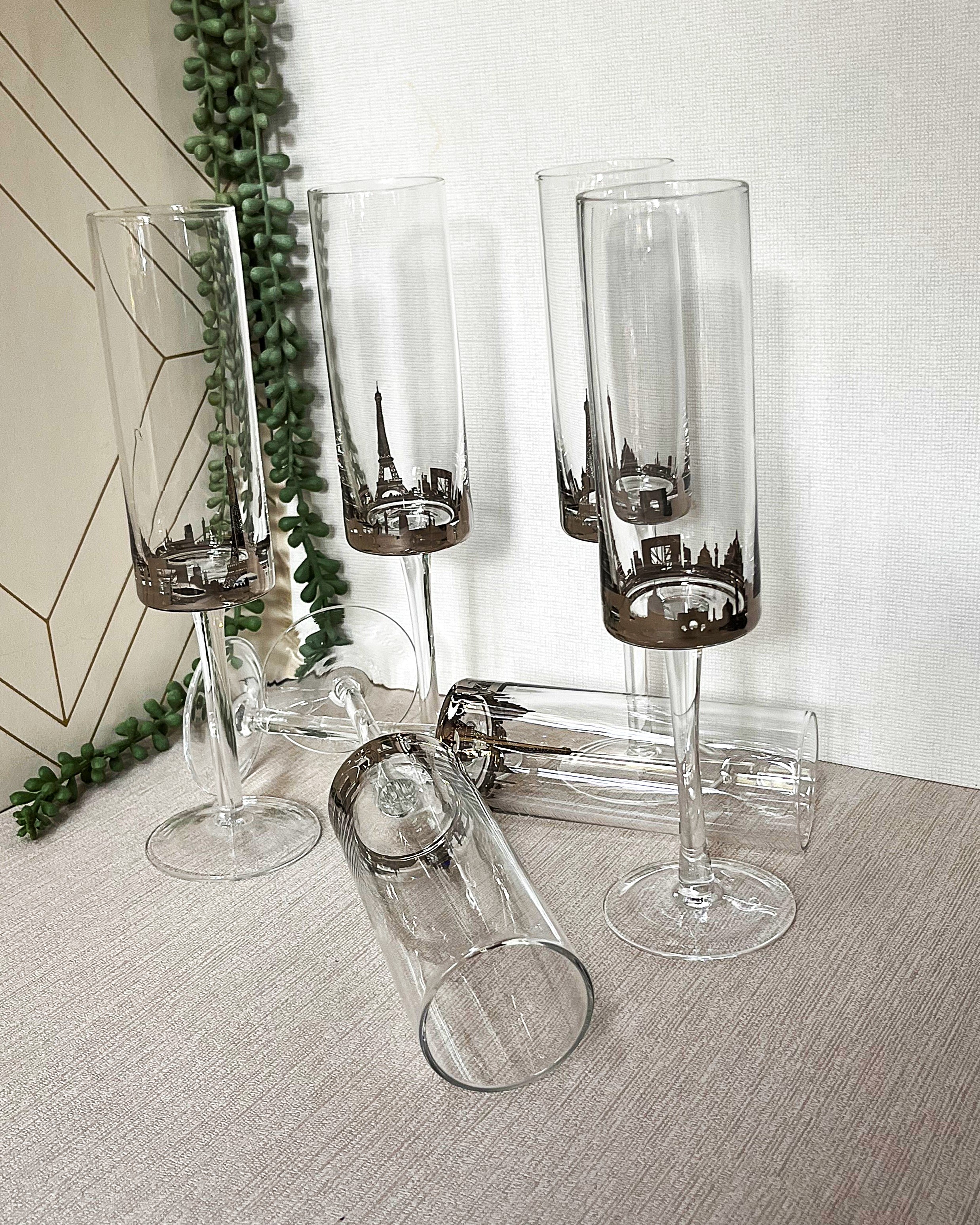 Stemware: Champagne Flutes, Paris Skyline, 6