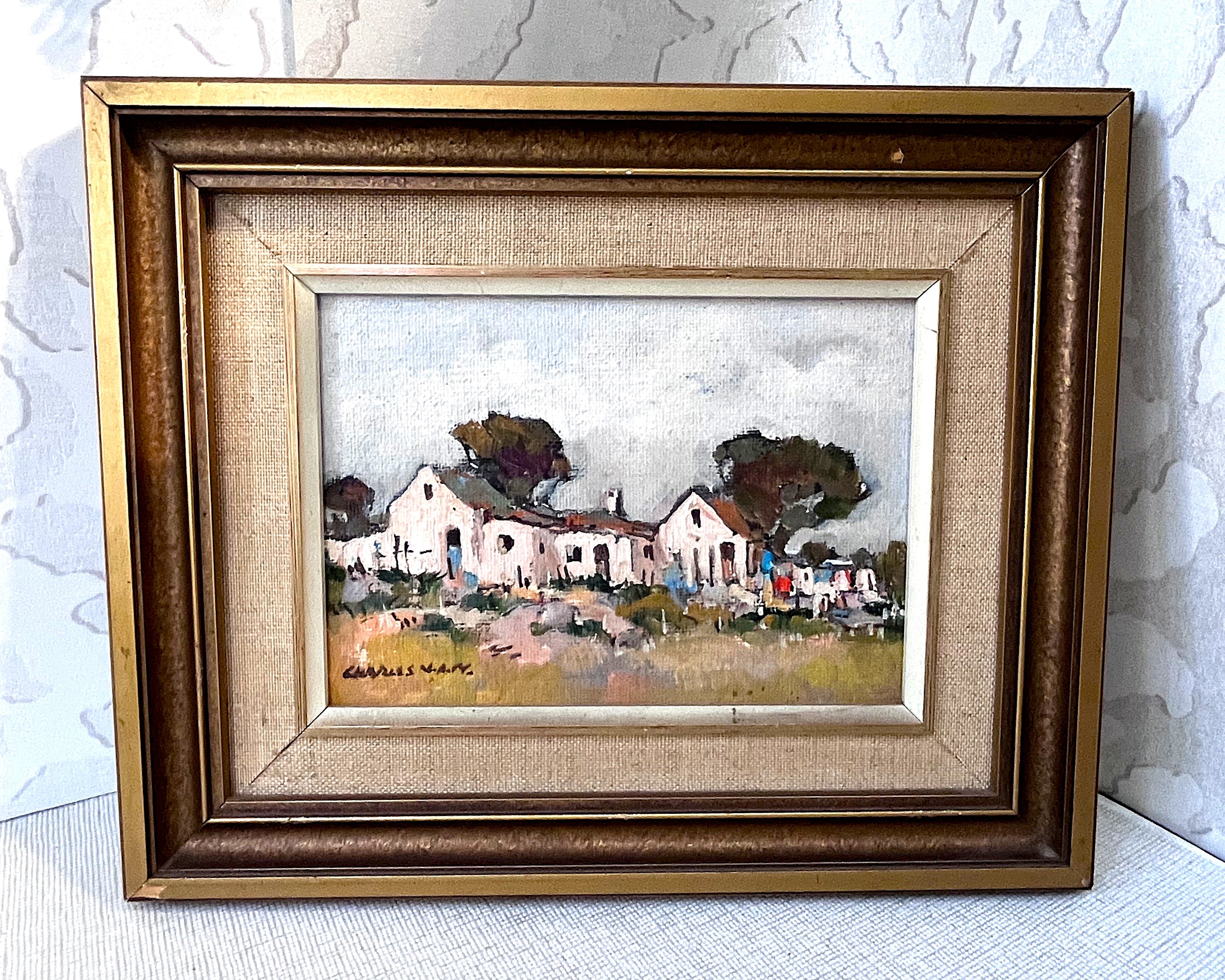 Wall Art: Impressionist South African Country Homestead Oil Painting by Charles van der Merwe, 1980s