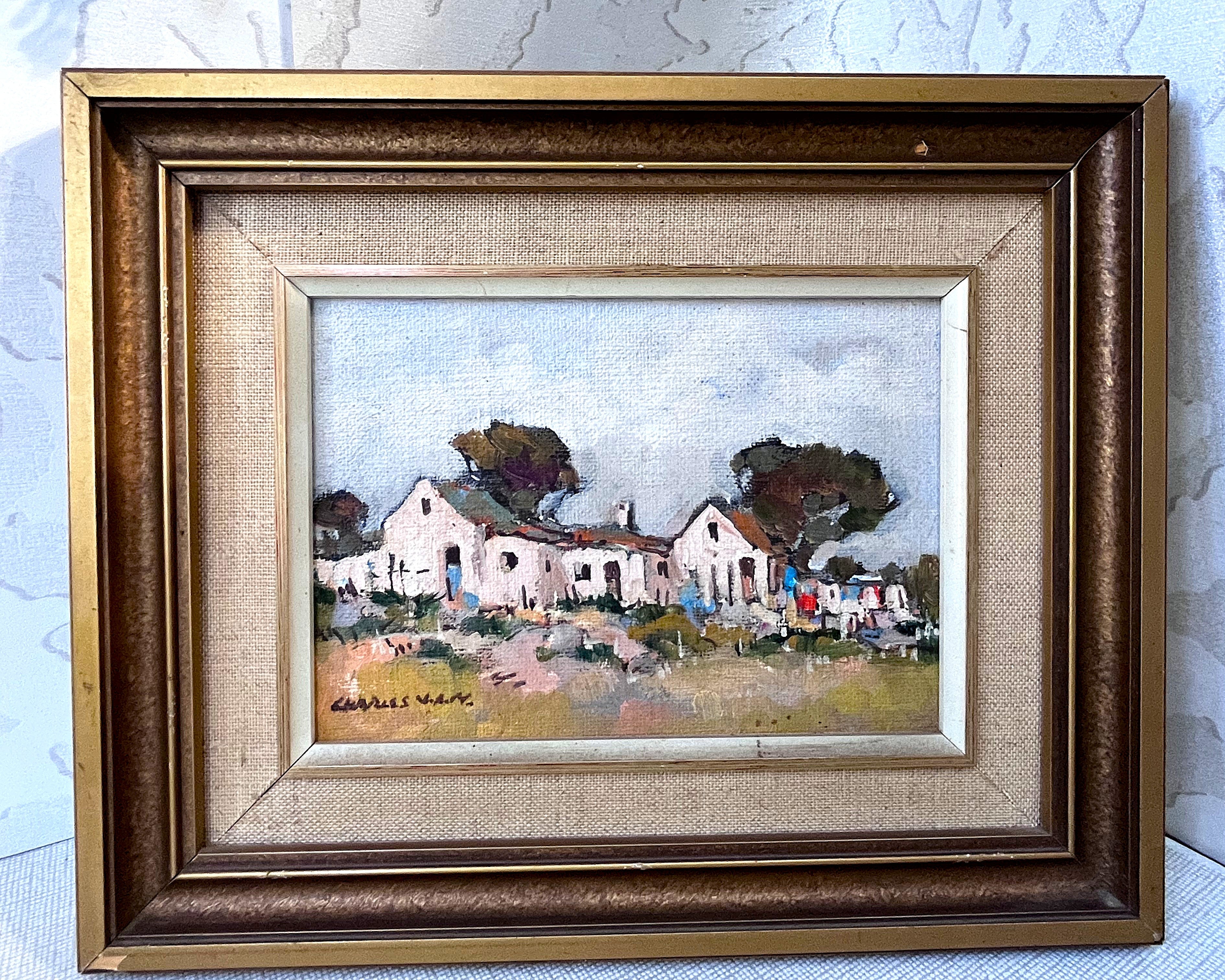 Wall Art: Impressionist South African Country Homestead Oil Painting by Charles van der Merwe, 1980s