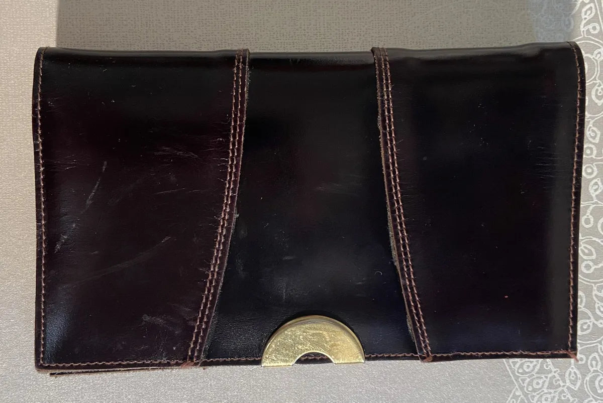 Wallets: Dark Brown High-Shine Structured Leather Wallet