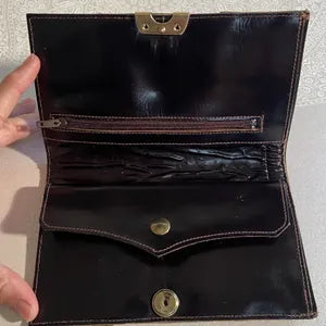 Wallets: Dark Brown High-Shine Structured Leather Wallet
