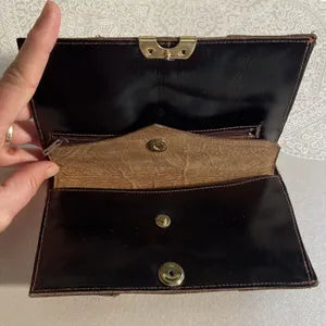 Wallets: Dark Brown High-Shine Structured Leather Wallet