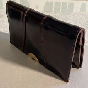 Wallets: Dark Brown High-Shine Structured Leather Wallet