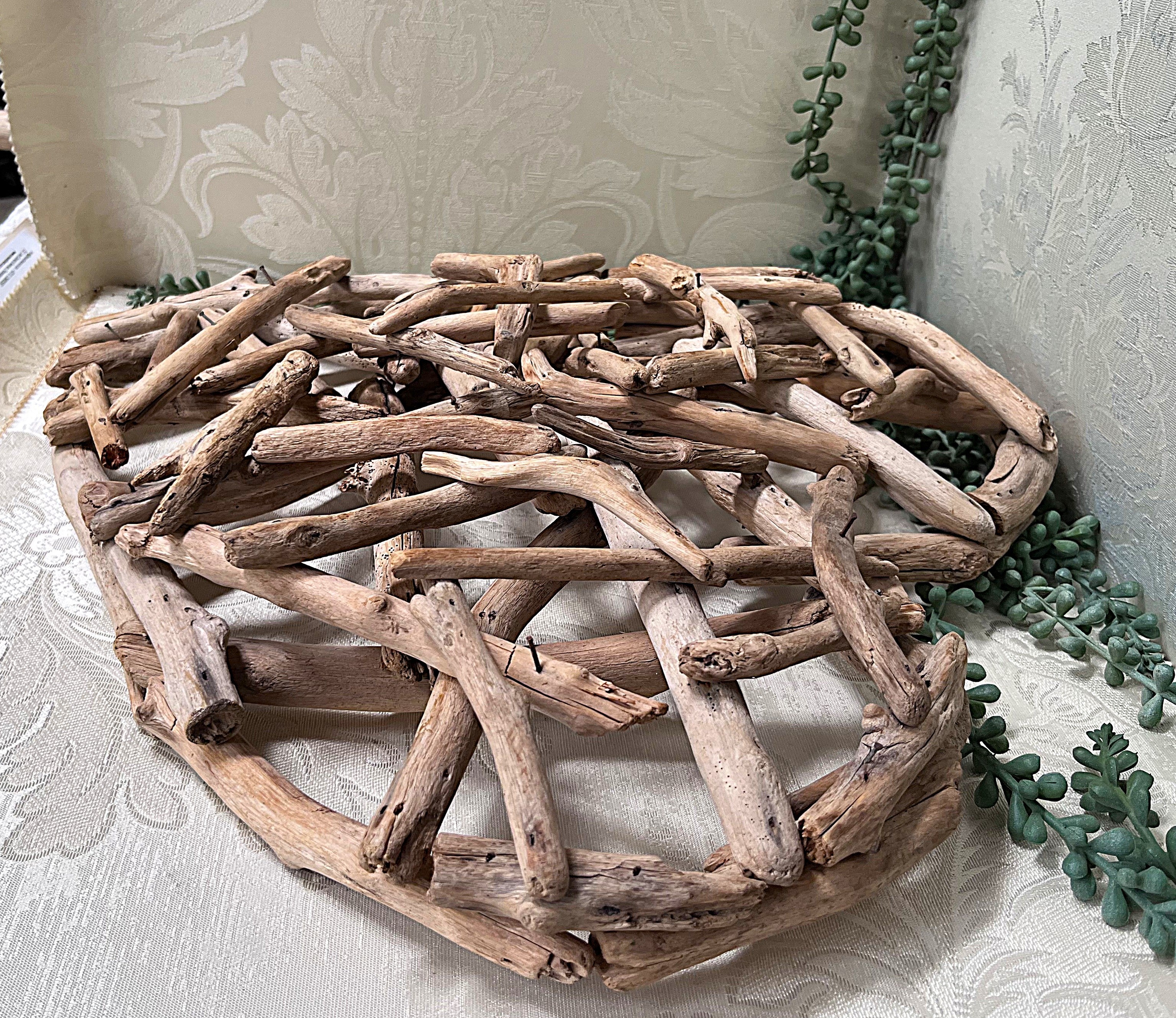 Wood Décor: Driftwood Heart Shaped Hand-Woven Coastal Driftwood Wall Sculpture