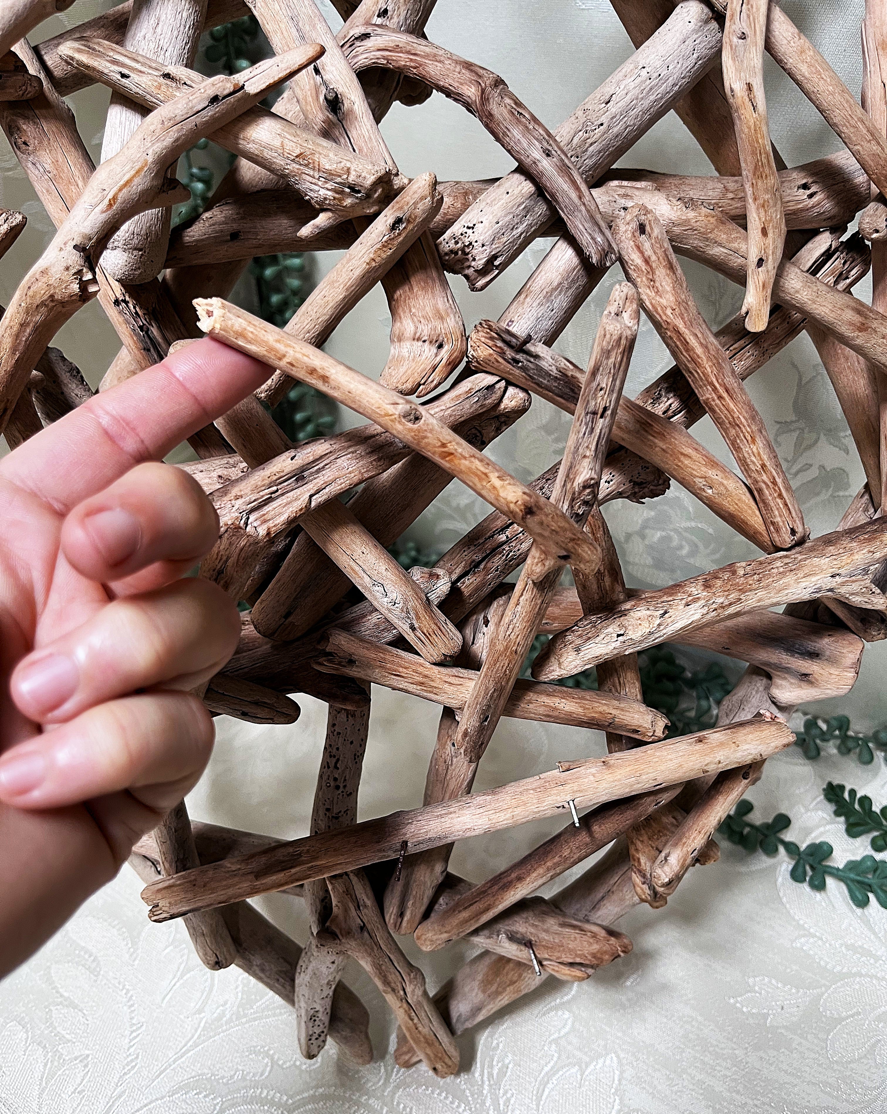 Wood Décor: Driftwood Heart Shaped Hand-Woven Coastal Driftwood Wall Sculpture