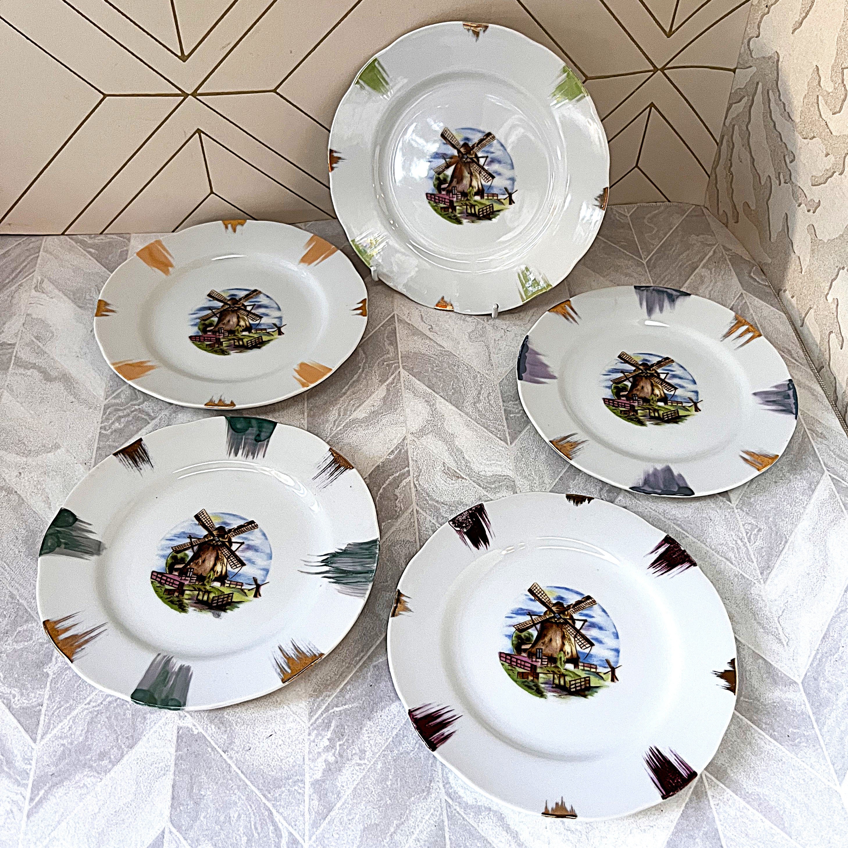 High Tea: Porcelain Windmill Landscape Cake Plates, 5