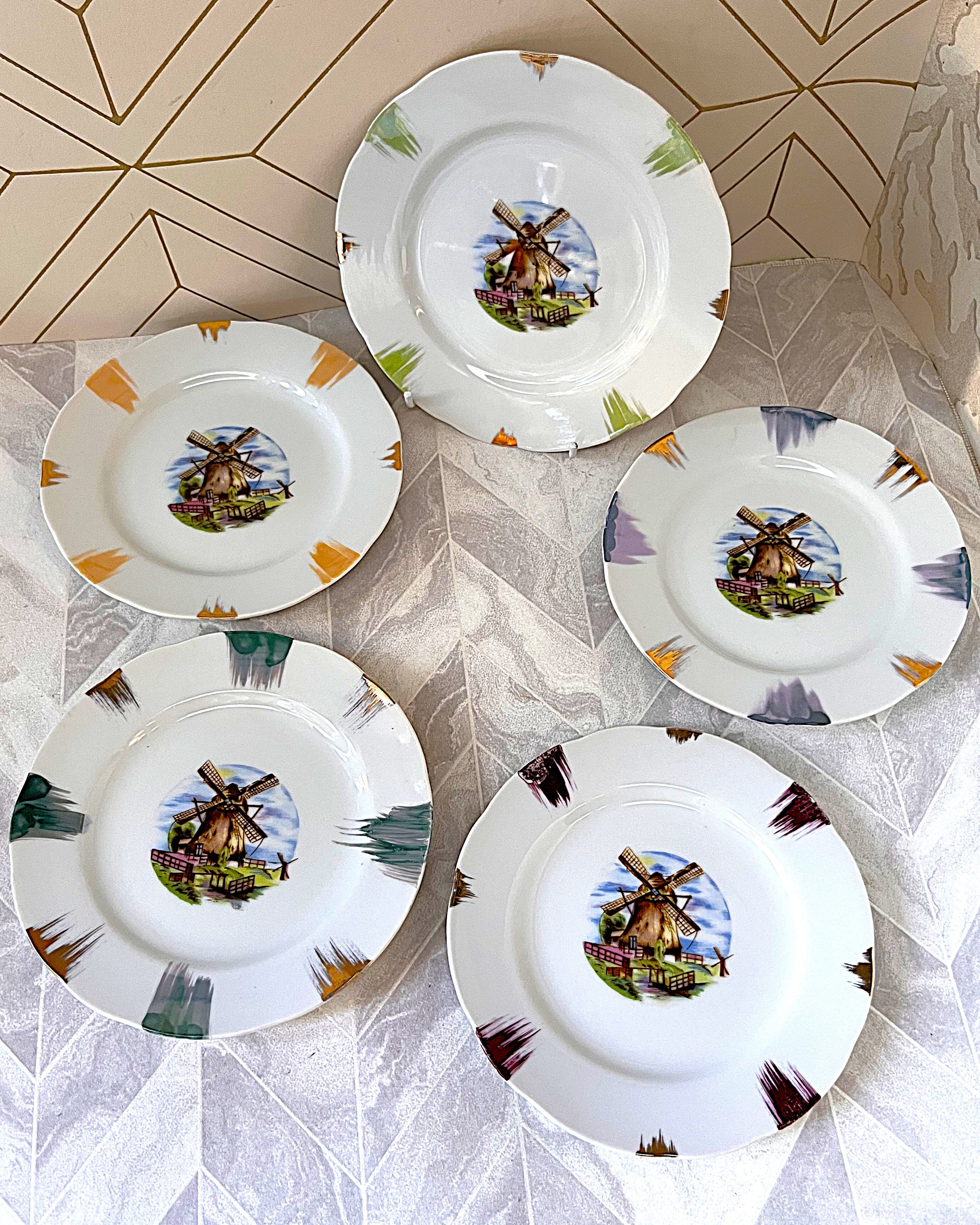 High Tea: Porcelain Windmill Landscape Cake Plates, 5