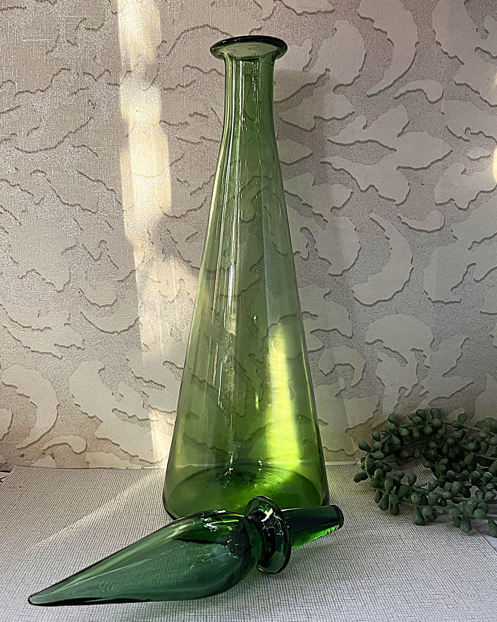 Decorative Art Glass: Empoli Bottle Green "Genie Bottle" Decanter