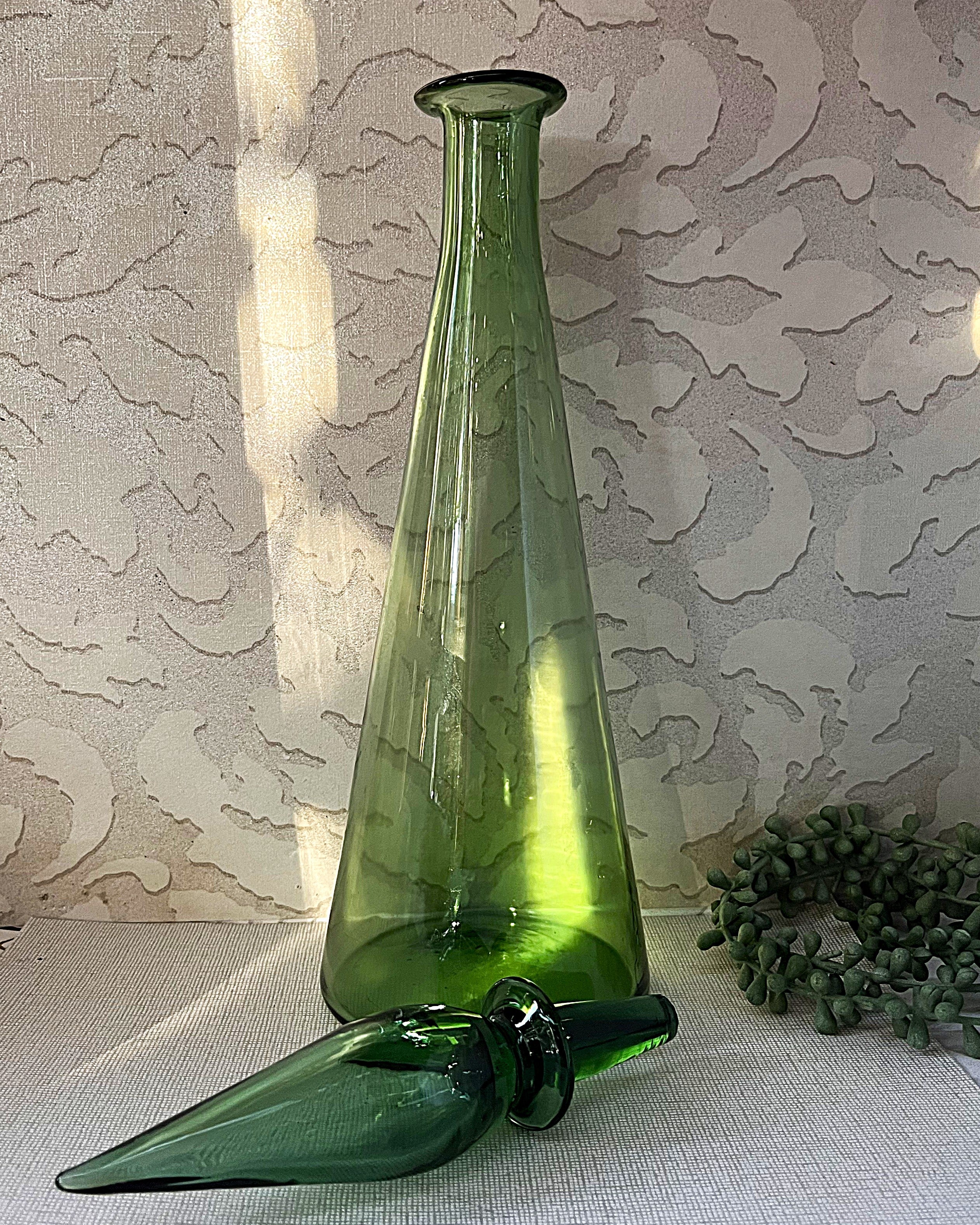 Italian: Empoli Bottle Green "Genie Bottle" Glass Decanter