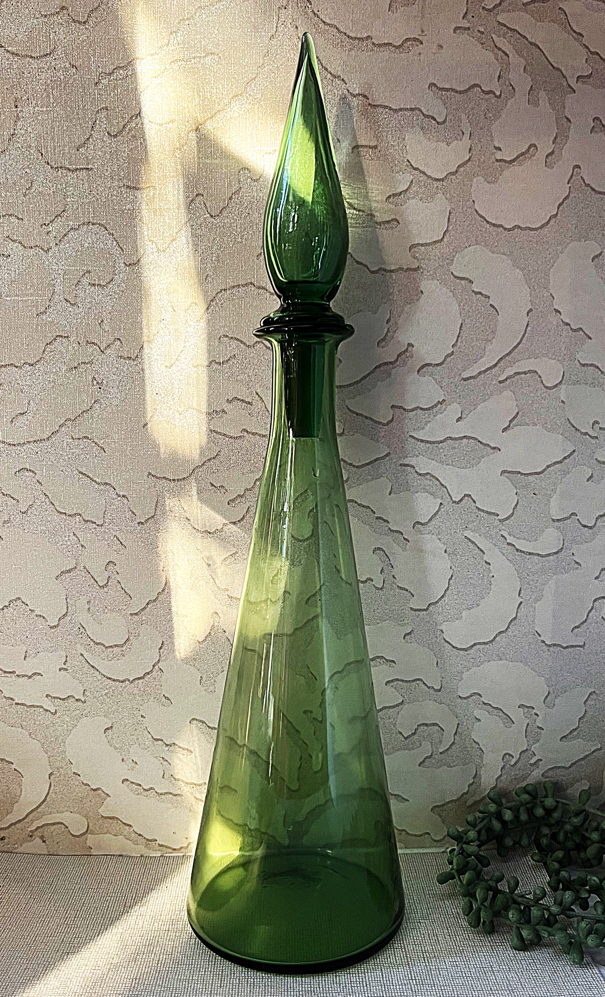 Italian: Empoli Bottle Green "Genie Bottle" Glass Decanter