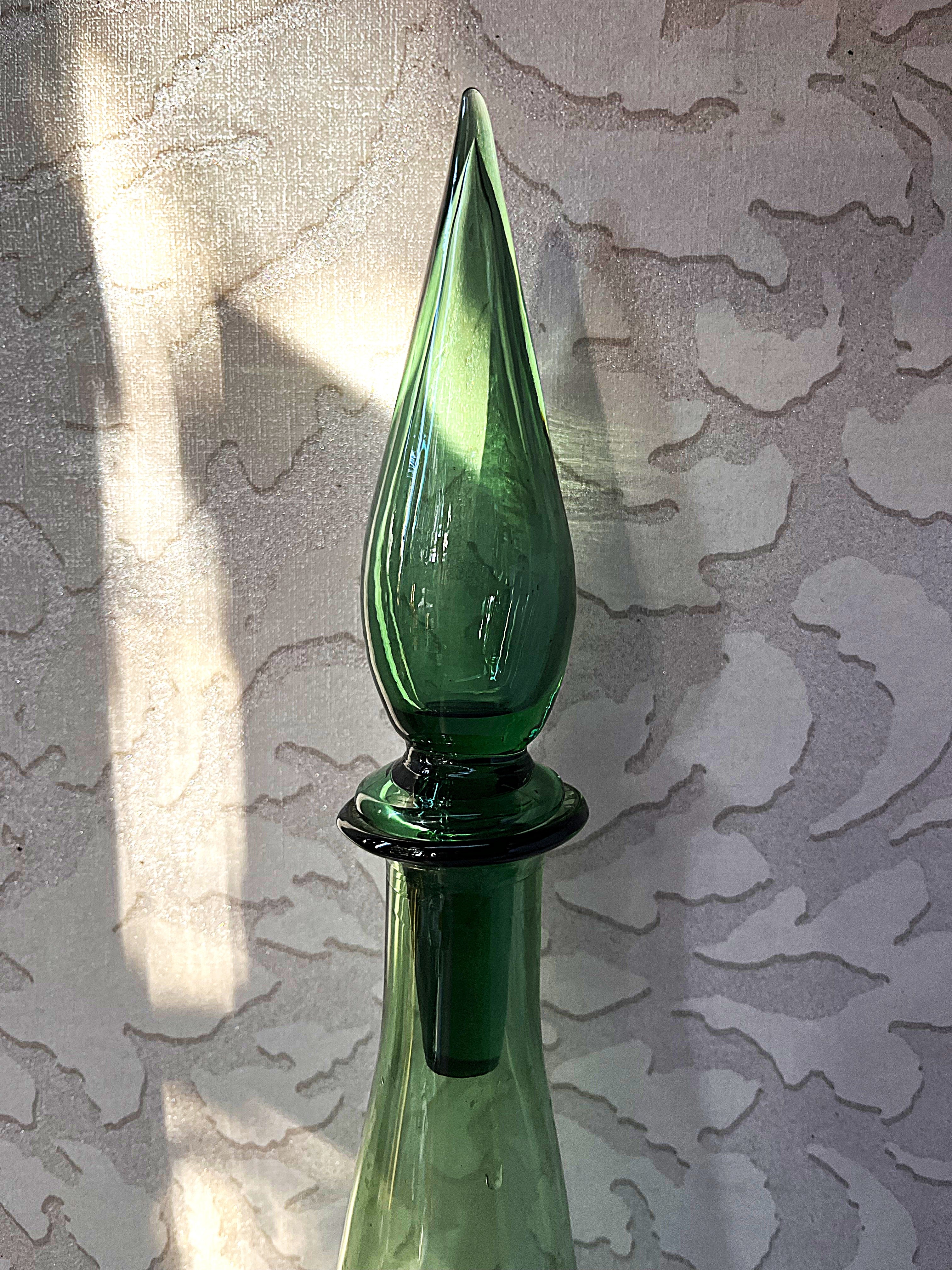 Italian: Empoli Bottle Green "Genie Bottle" Glass Decanter
