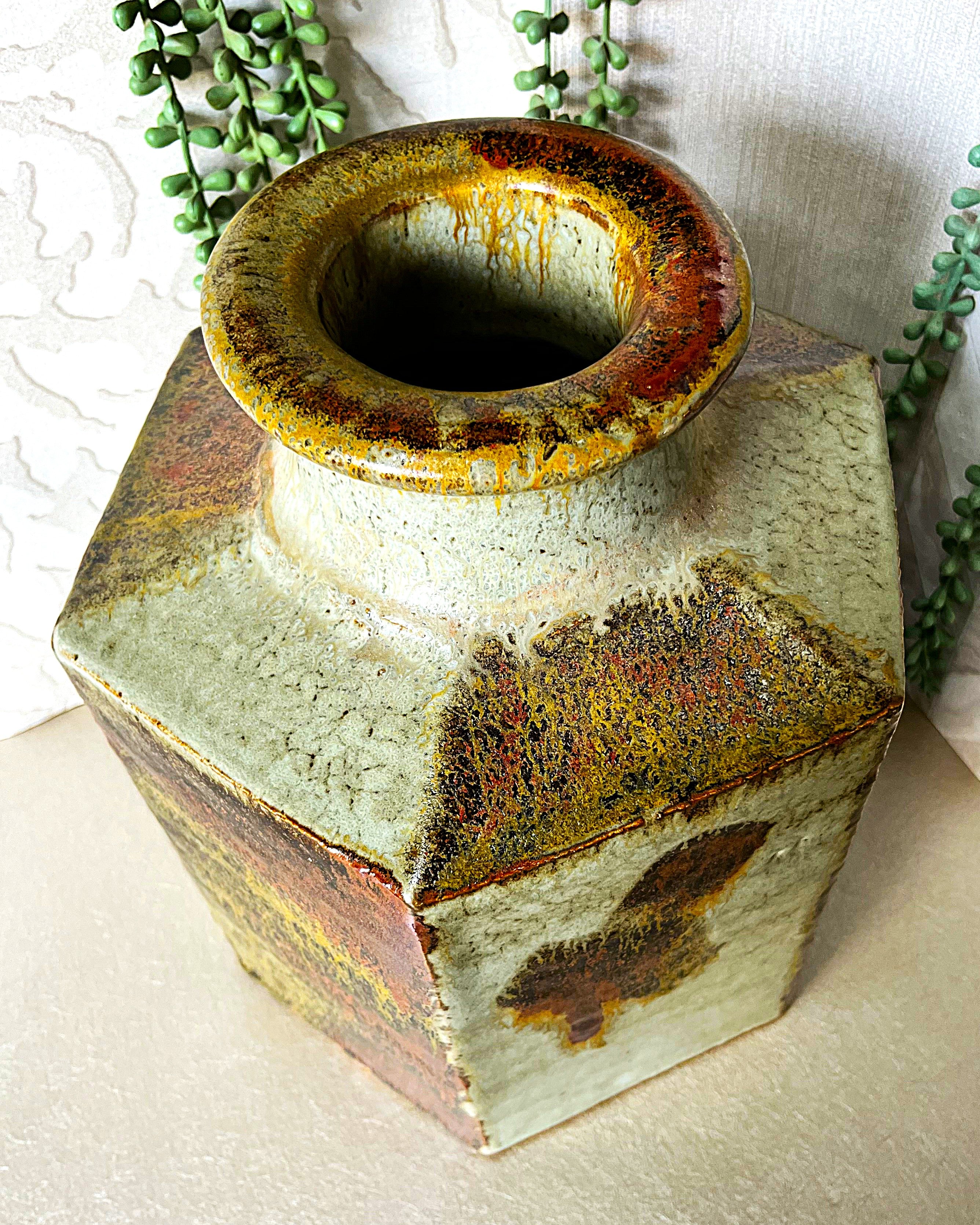 Master Potter: Esias Bosch - Hexagonal Studio Pottery Stoneware Vase