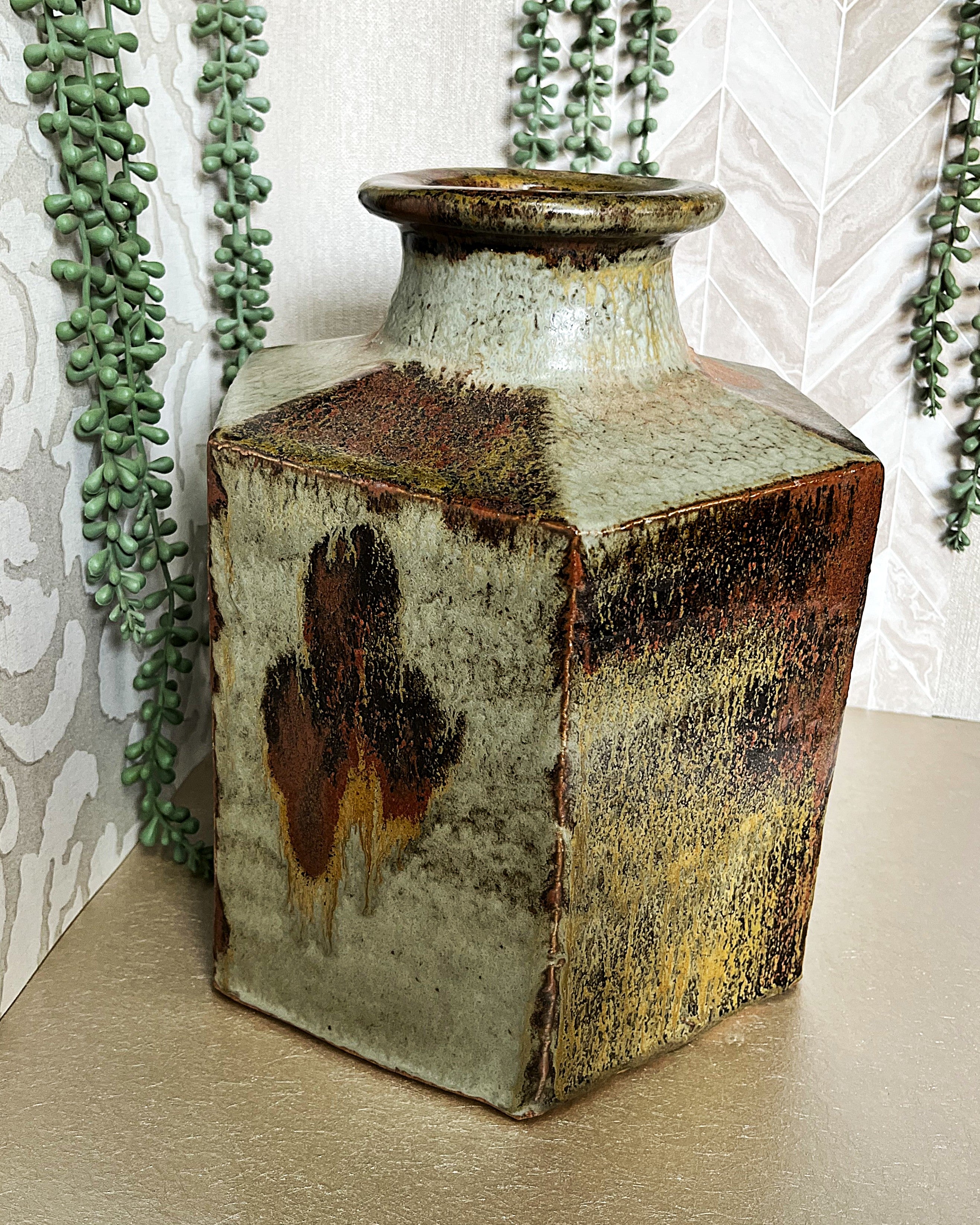 Master Potter: Esias Bosch - Hexagonal Studio Pottery Stoneware Vase