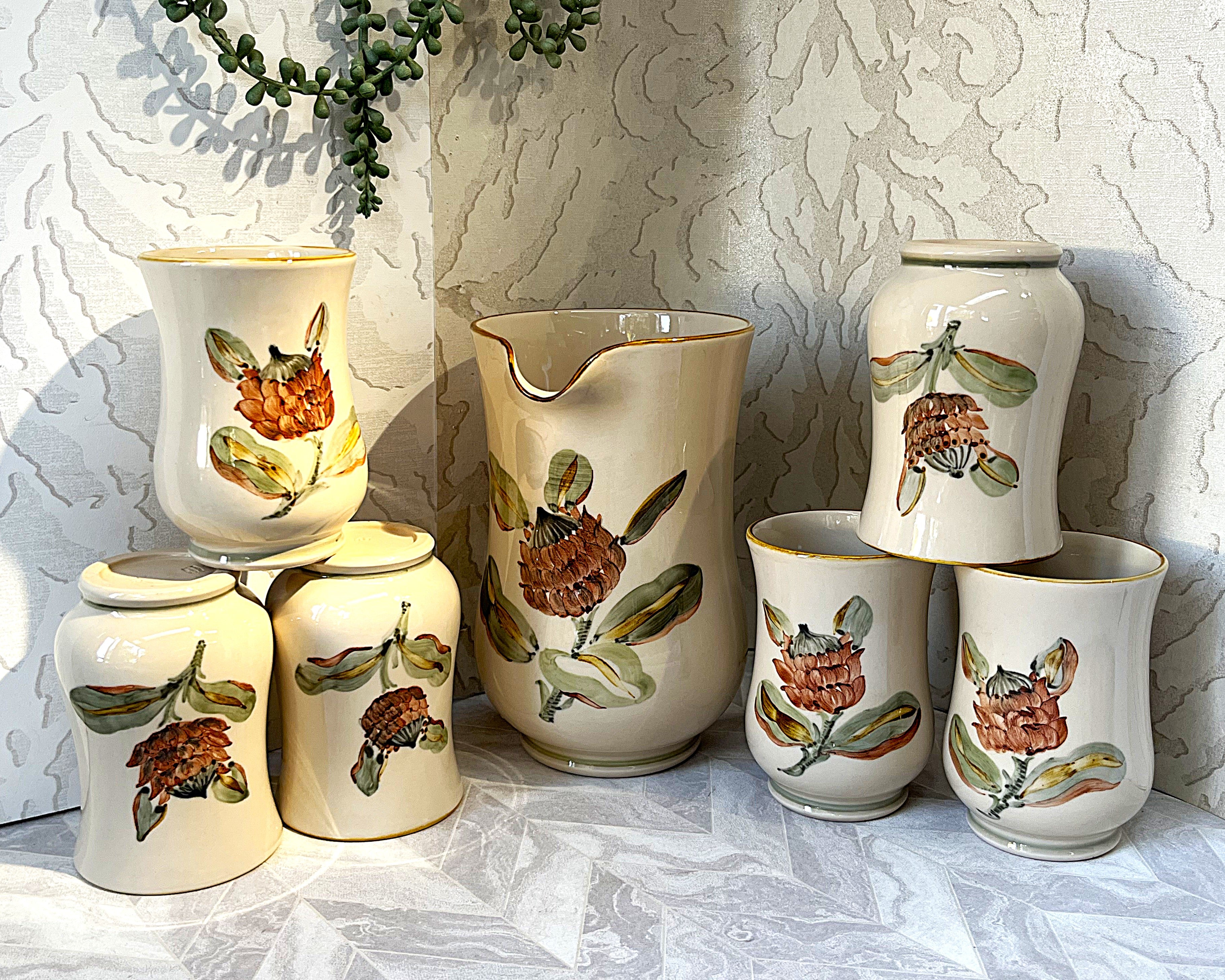 Master Potter: Doulton Lambeth Eliza Simmance Protea Stoneware Set, 7