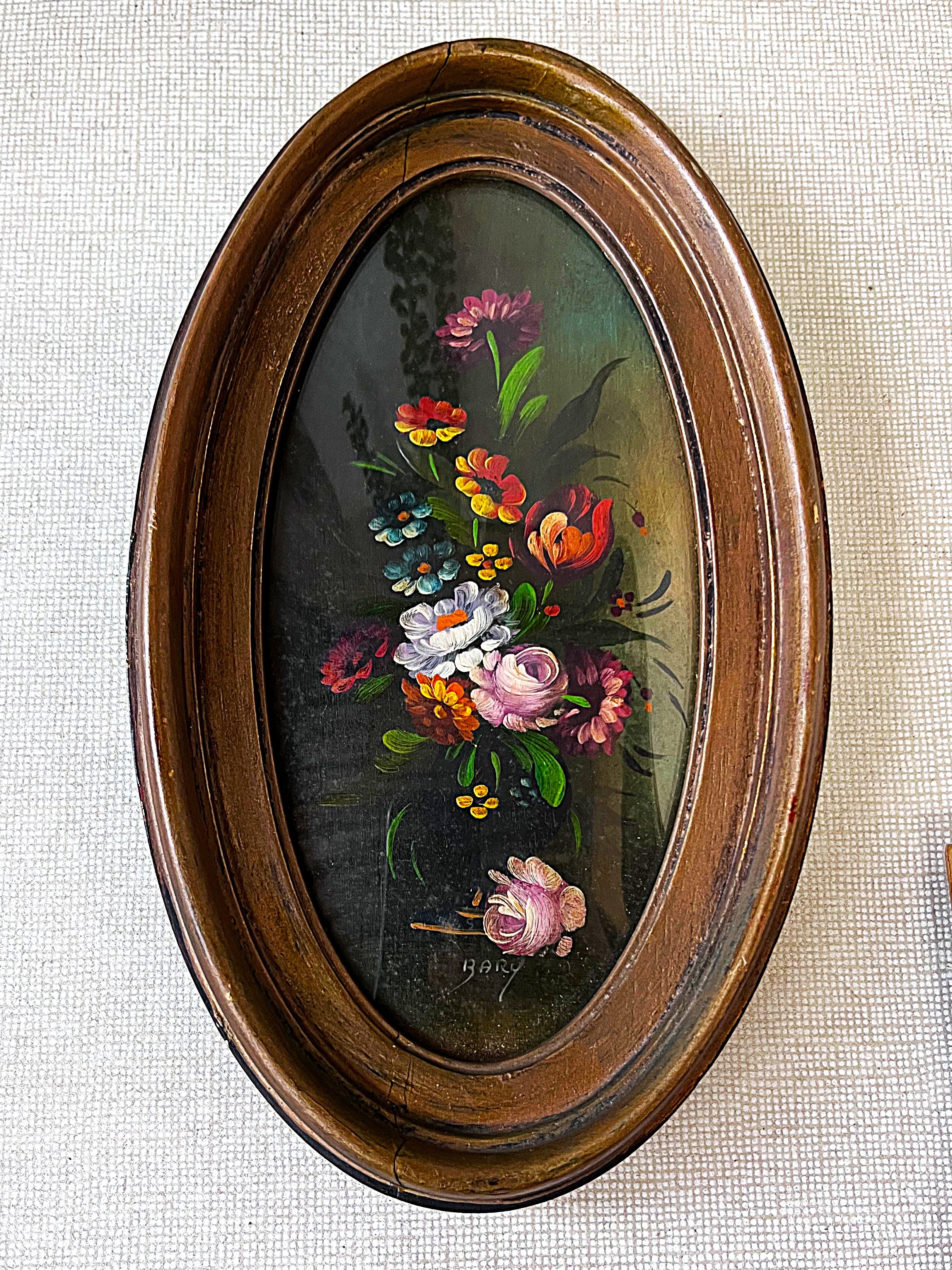 Bookshelf Art: Mid-Century Floral Oil Painting Miniature