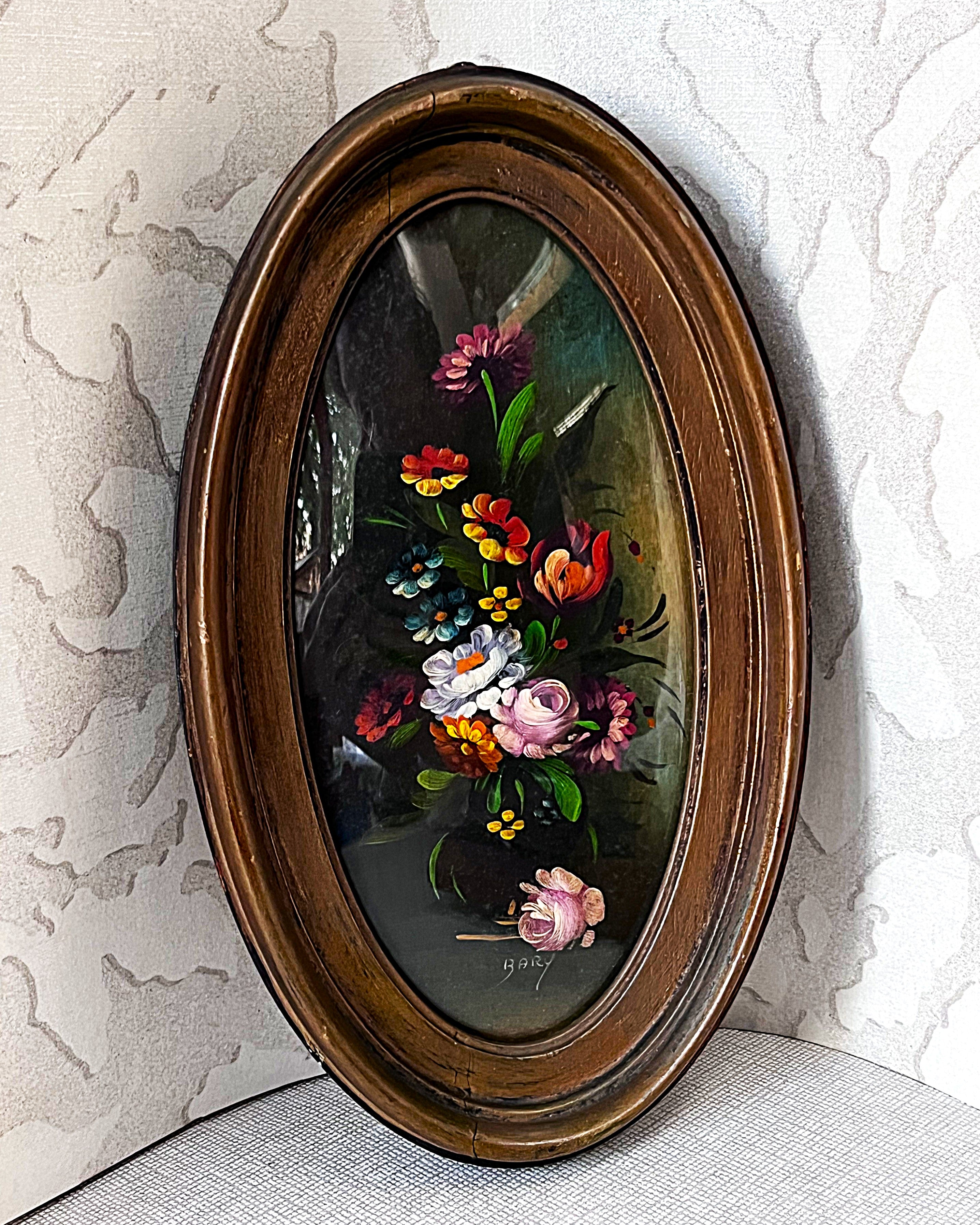 Bookshelf Art: Mid-Century Floral Oil Painting Miniature