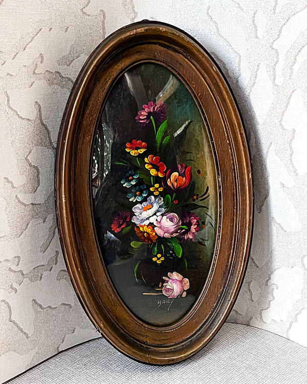 Bookshelf Art: Mid-Century Floral Oil Painting Miniature