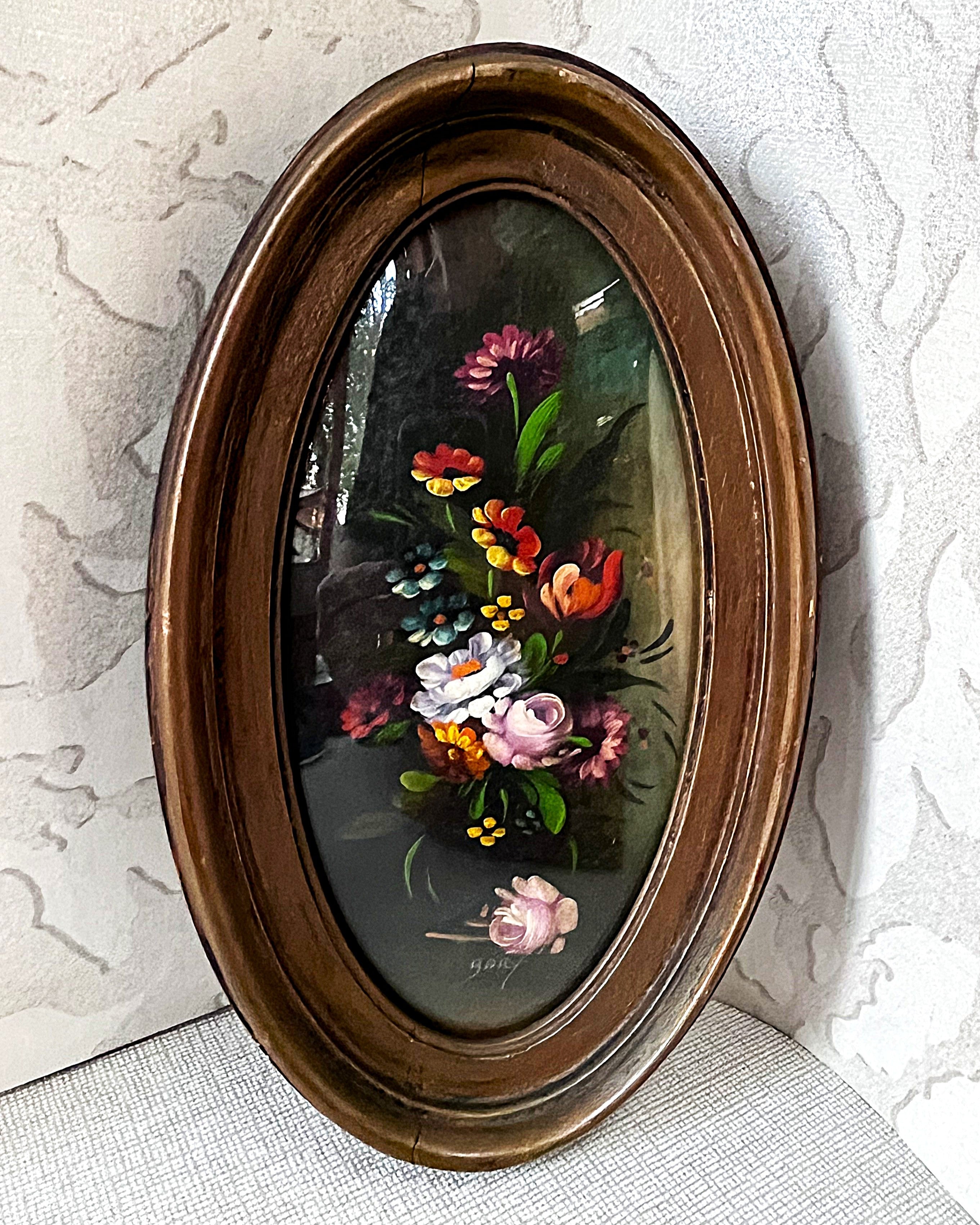 Bookshelf Art: Mid-Century Floral Oil Painting Miniature