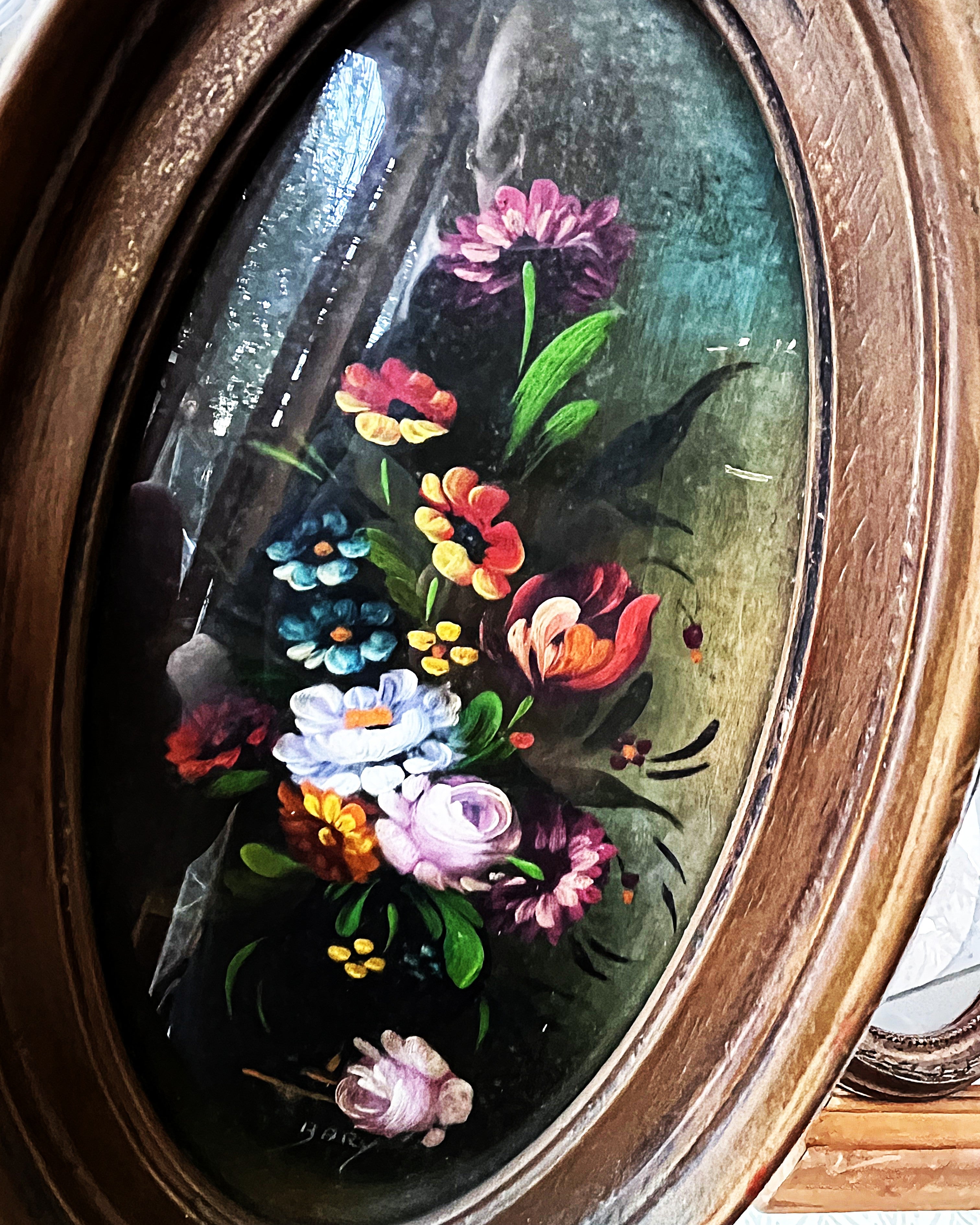 Bookshelf Art: Mid-Century Floral Oil Painting Miniature