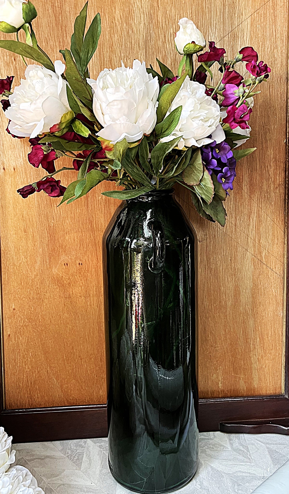 Vases: Vintage Recycled Forest Green Demijohn Handle Vase