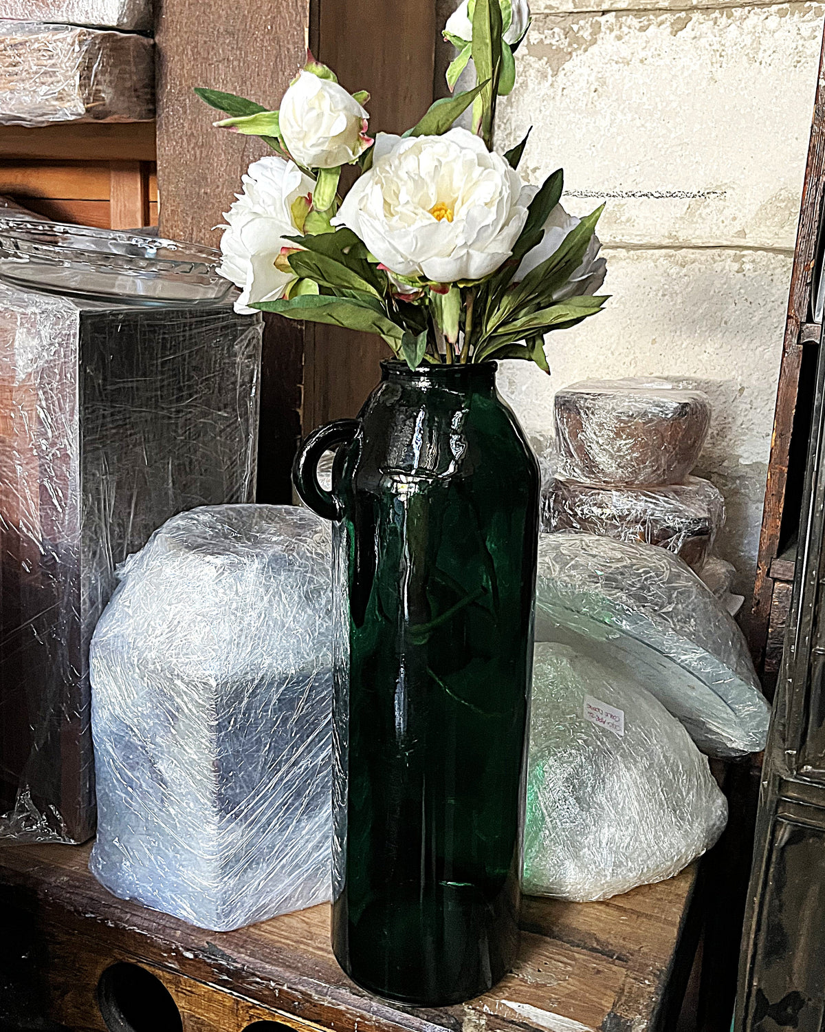 Vases: Vintage Recycled Forest Green Demijohn Handle Vase