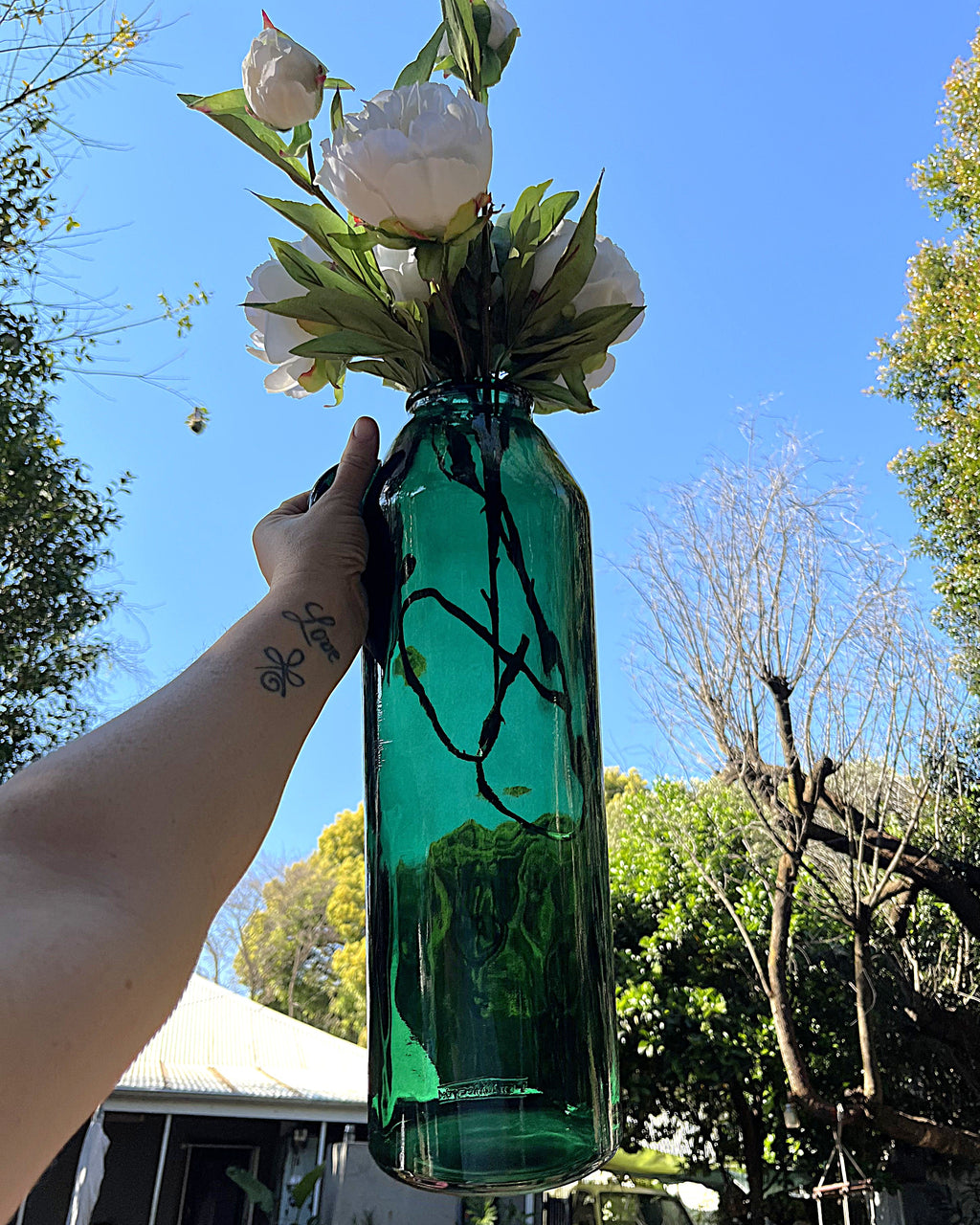 Vases: Vintage Recycled Forest Green Demijohn Handle Vase