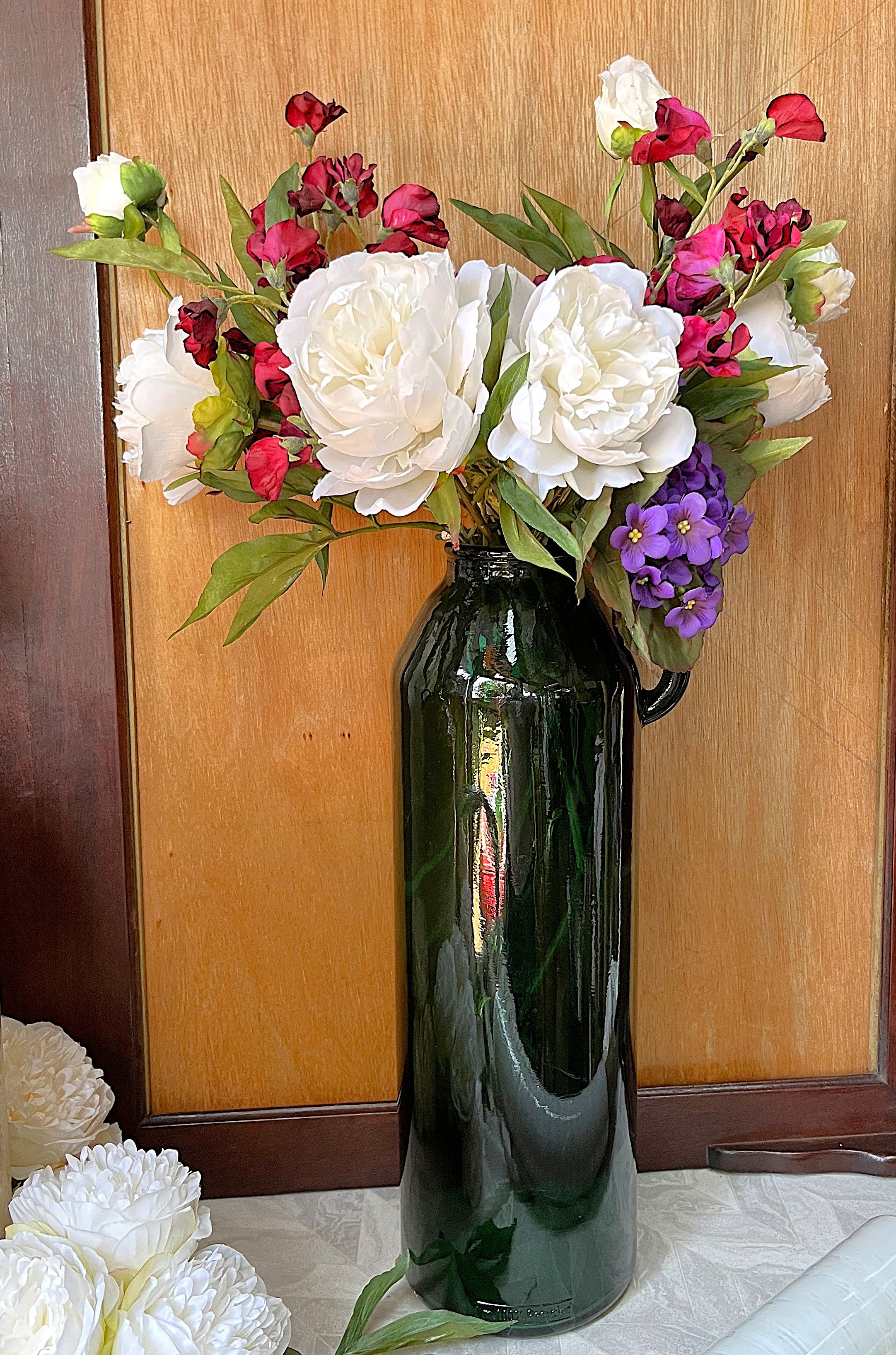 Vases: Vintage Recycled Forest Green Demijohn Handle Vase