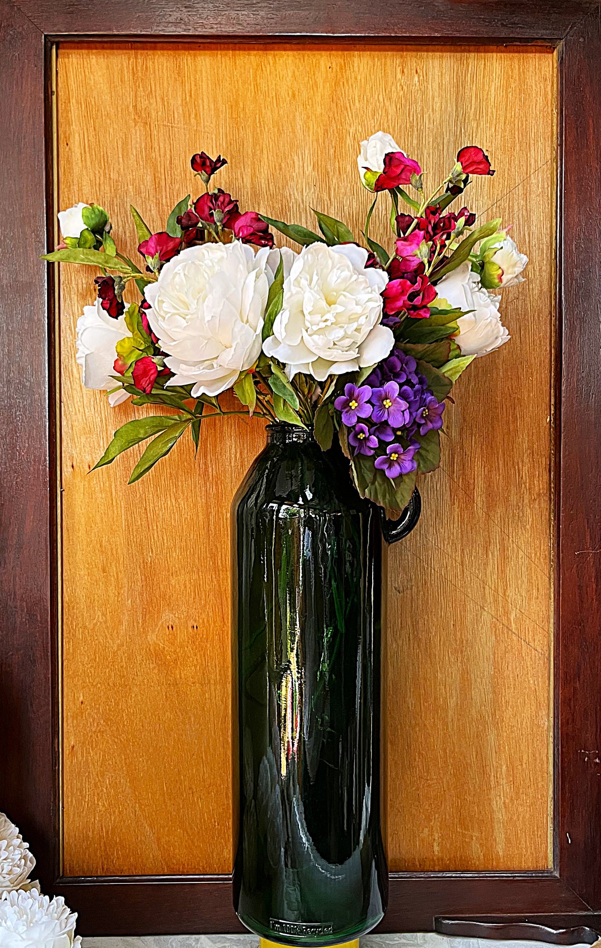 Vases: Vintage Recycled Forest Green Demijohn Handle Vase