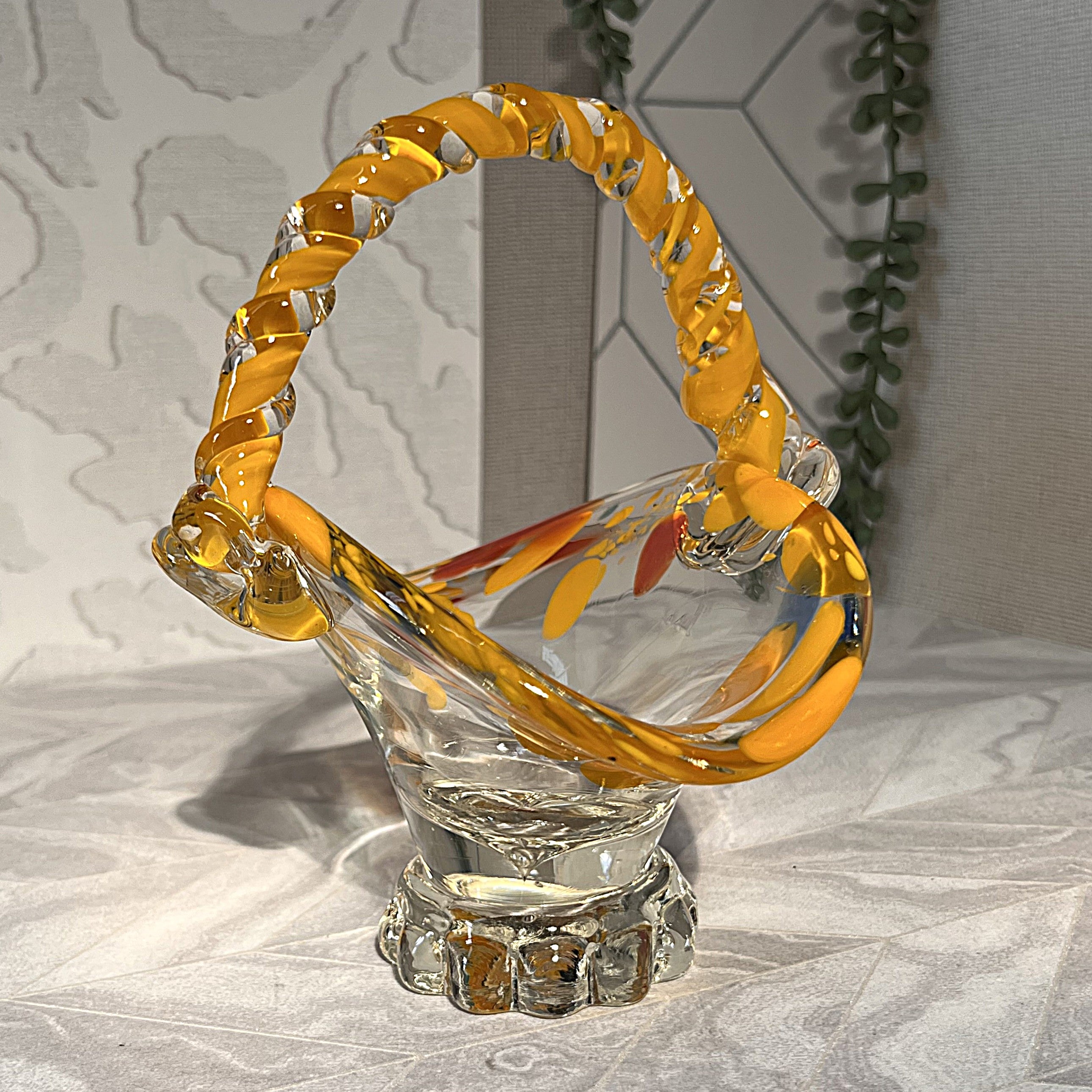 Japanese: Art Glass Amber Yellow Basket
