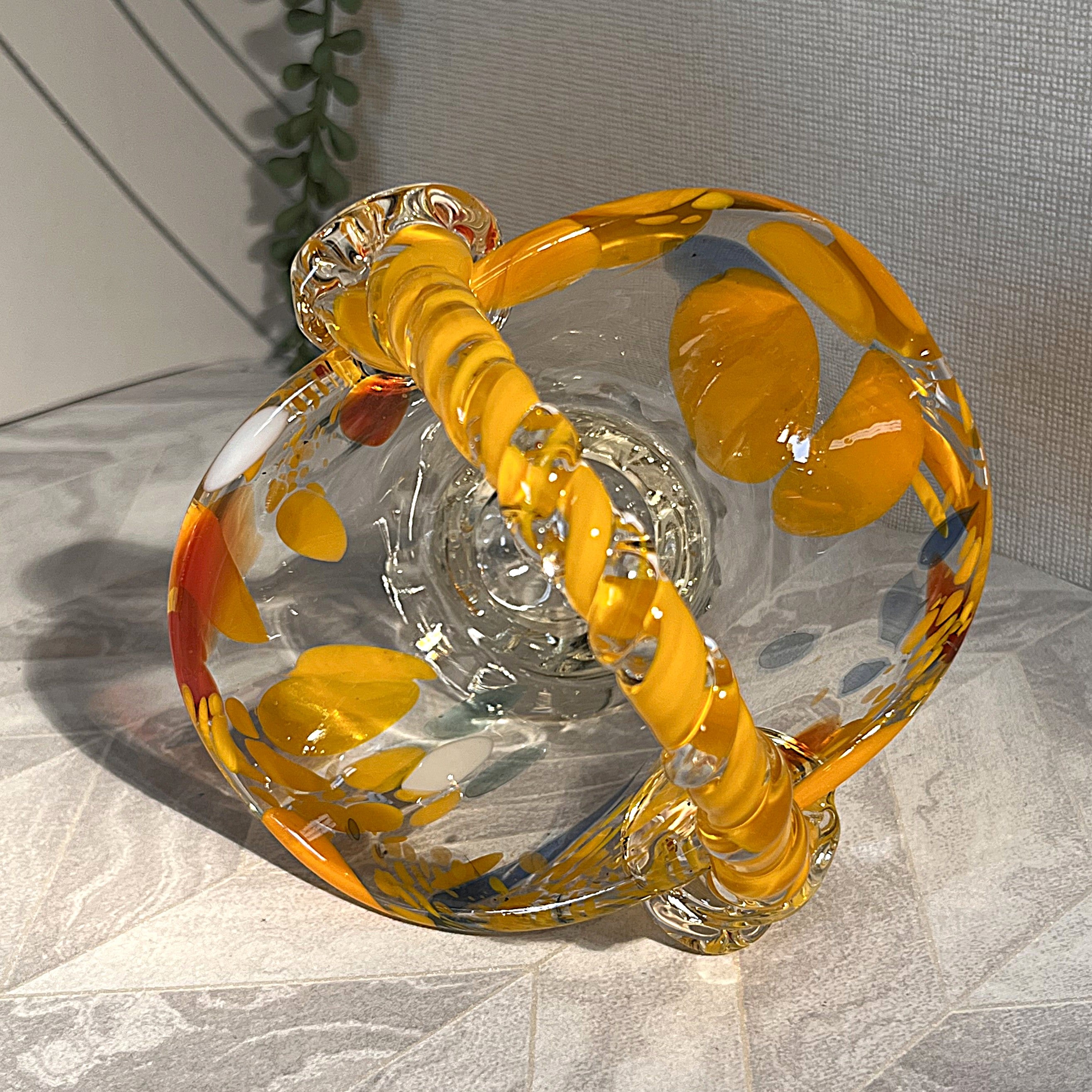 Japanese: Art Glass Amber Yellow Basket