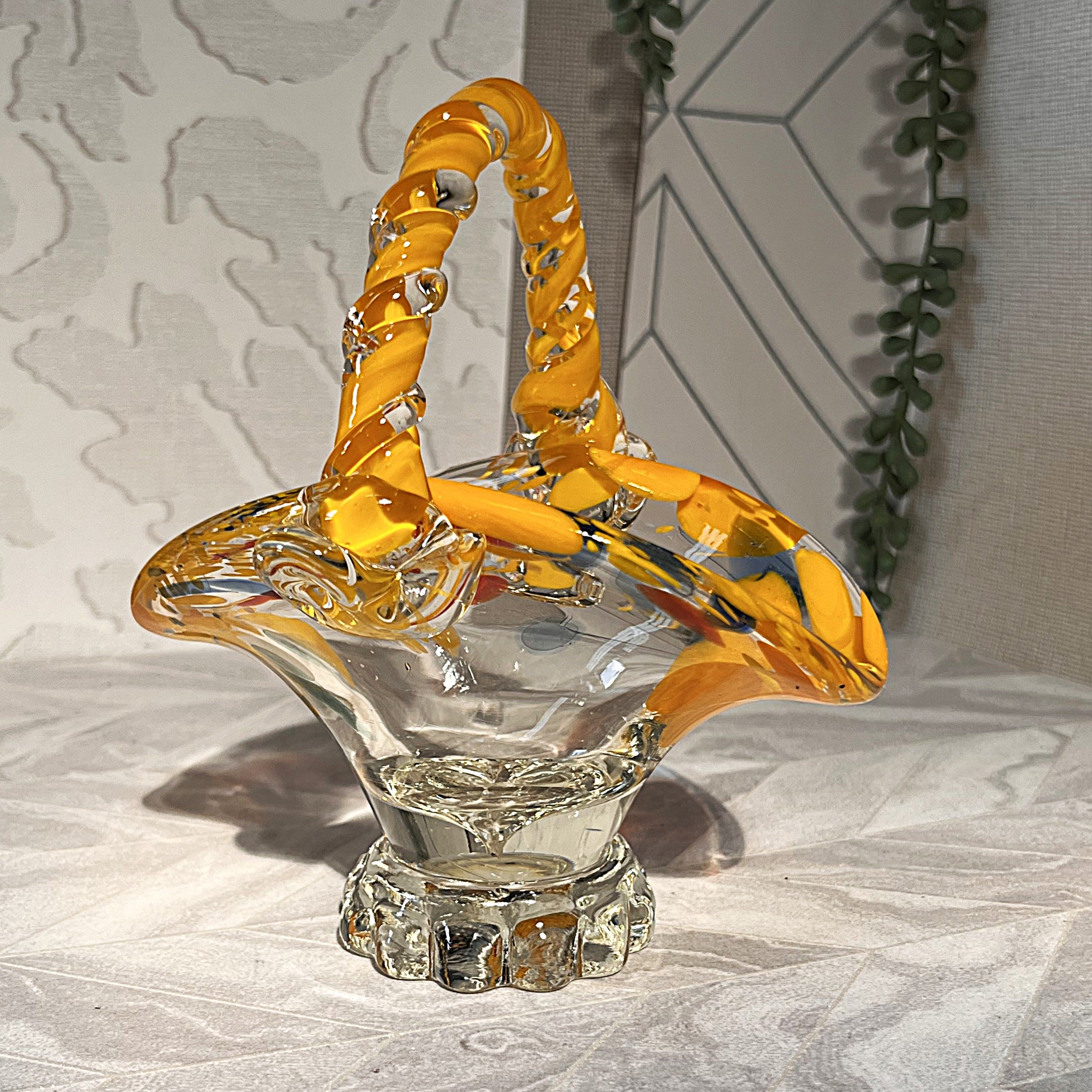 Japanese: Art Glass Amber Yellow Basket