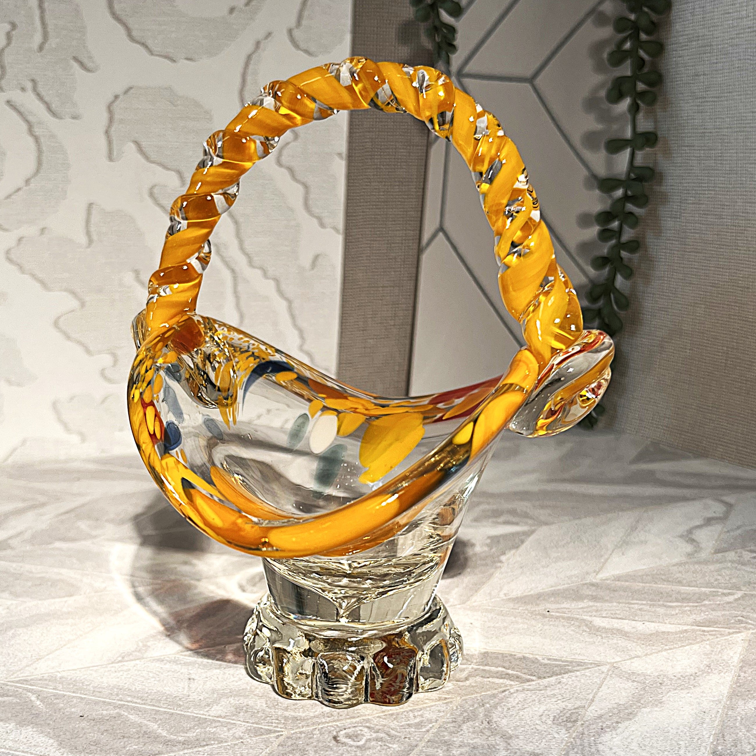 Japanese: Art Glass Amber Yellow Basket