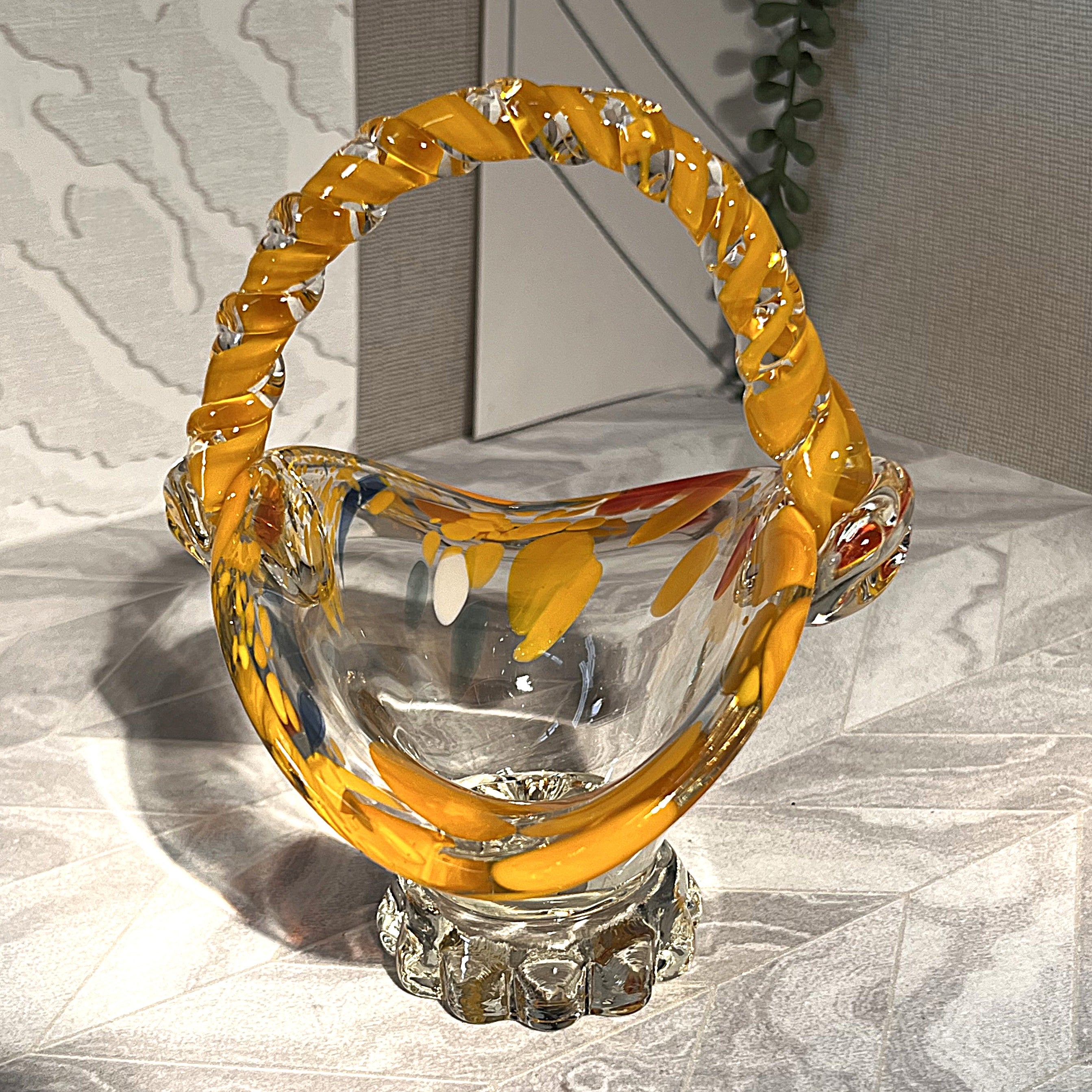 Japanese: Art Glass Amber Yellow Basket